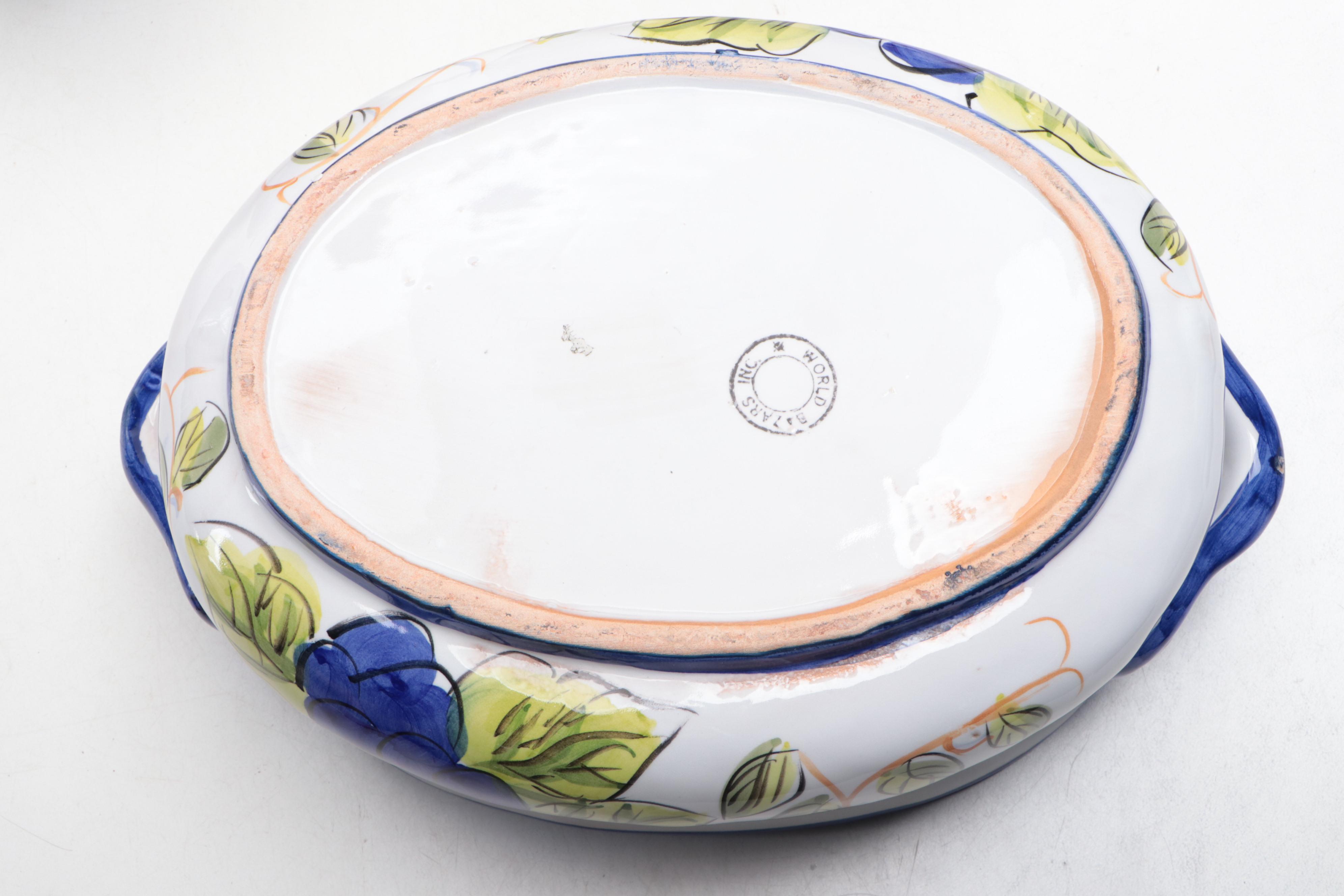 Grapevine Majolica Pitcher, Platter, and Covered Dish