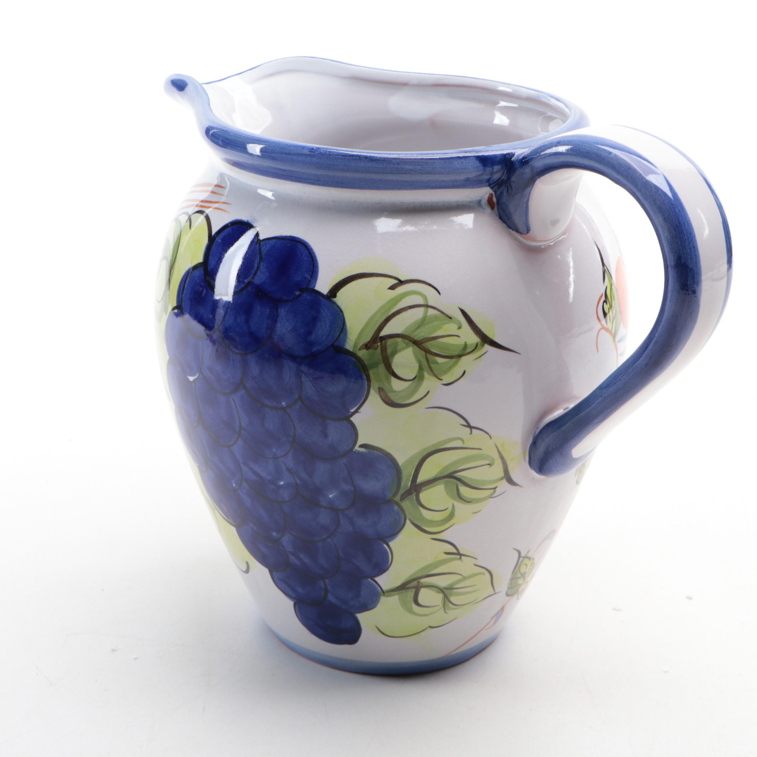 Grapevine Majolica Pitcher, Platter, and Covered Dish