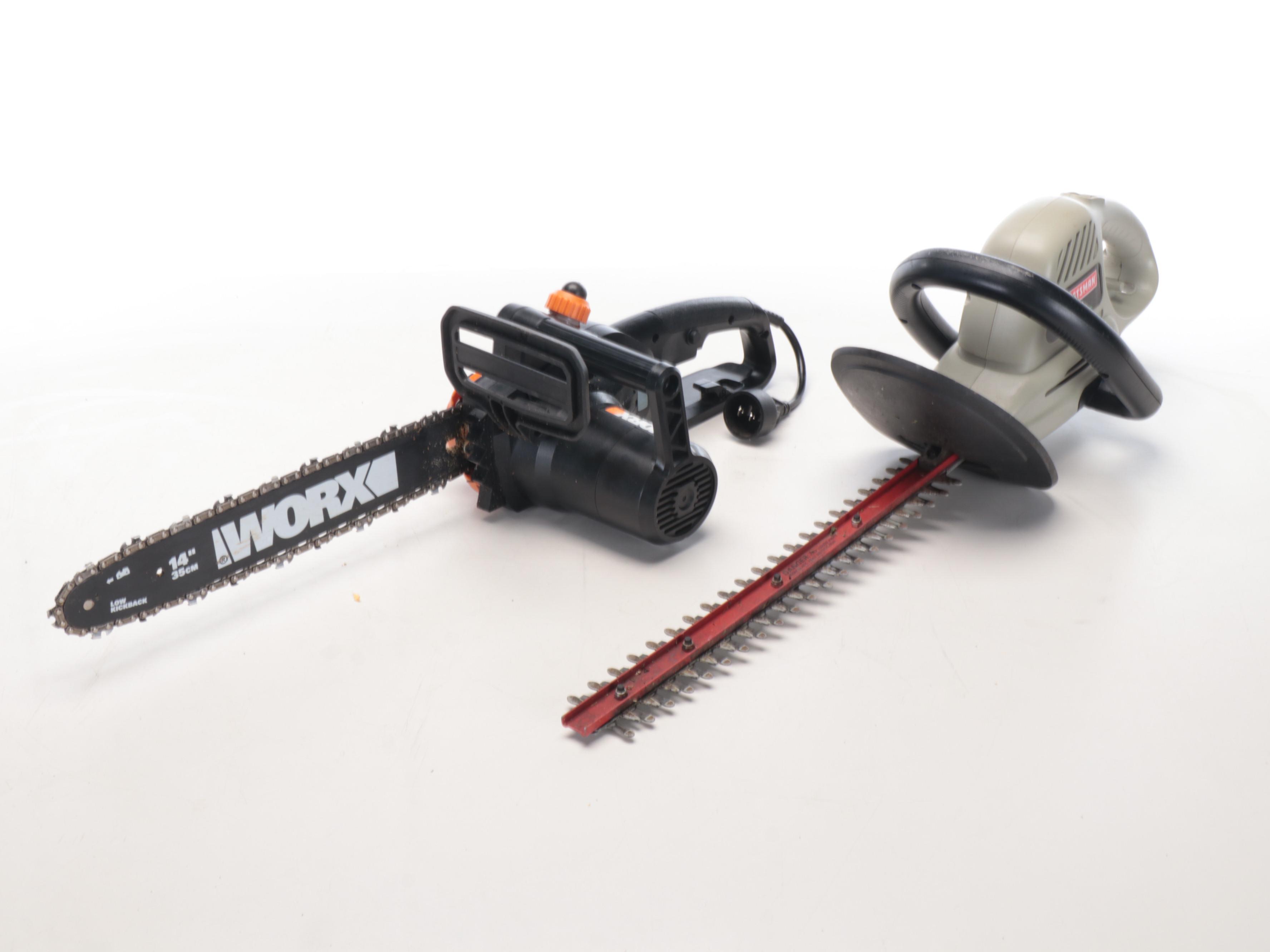 RIDGID Wet Dry Vac, Craftsman Hedge Trimmer, Cobalt Leaf Blower, and Chainsaw