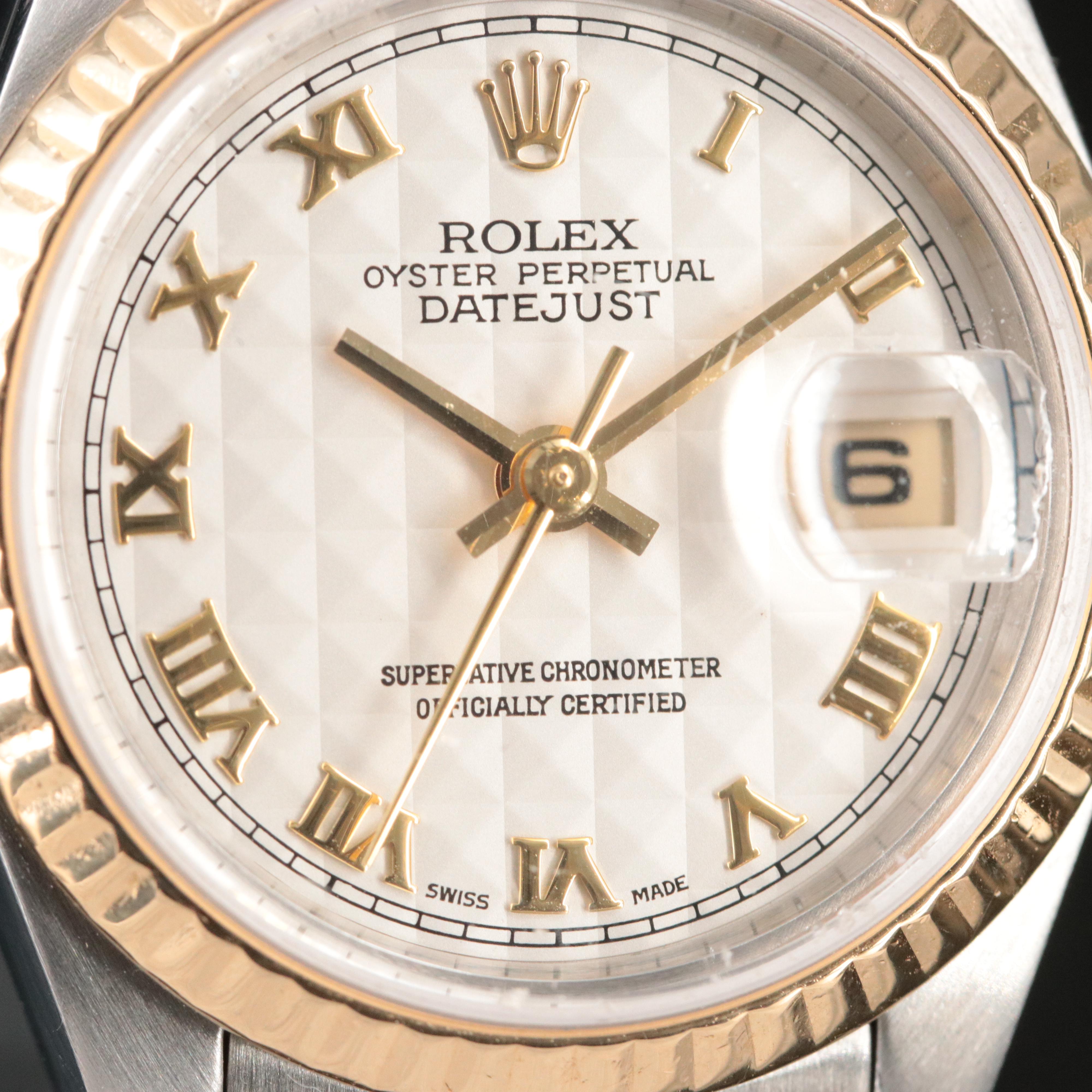 1998 Rolex Ivory Pyramid Roman Dial Datejust 69173 Watch