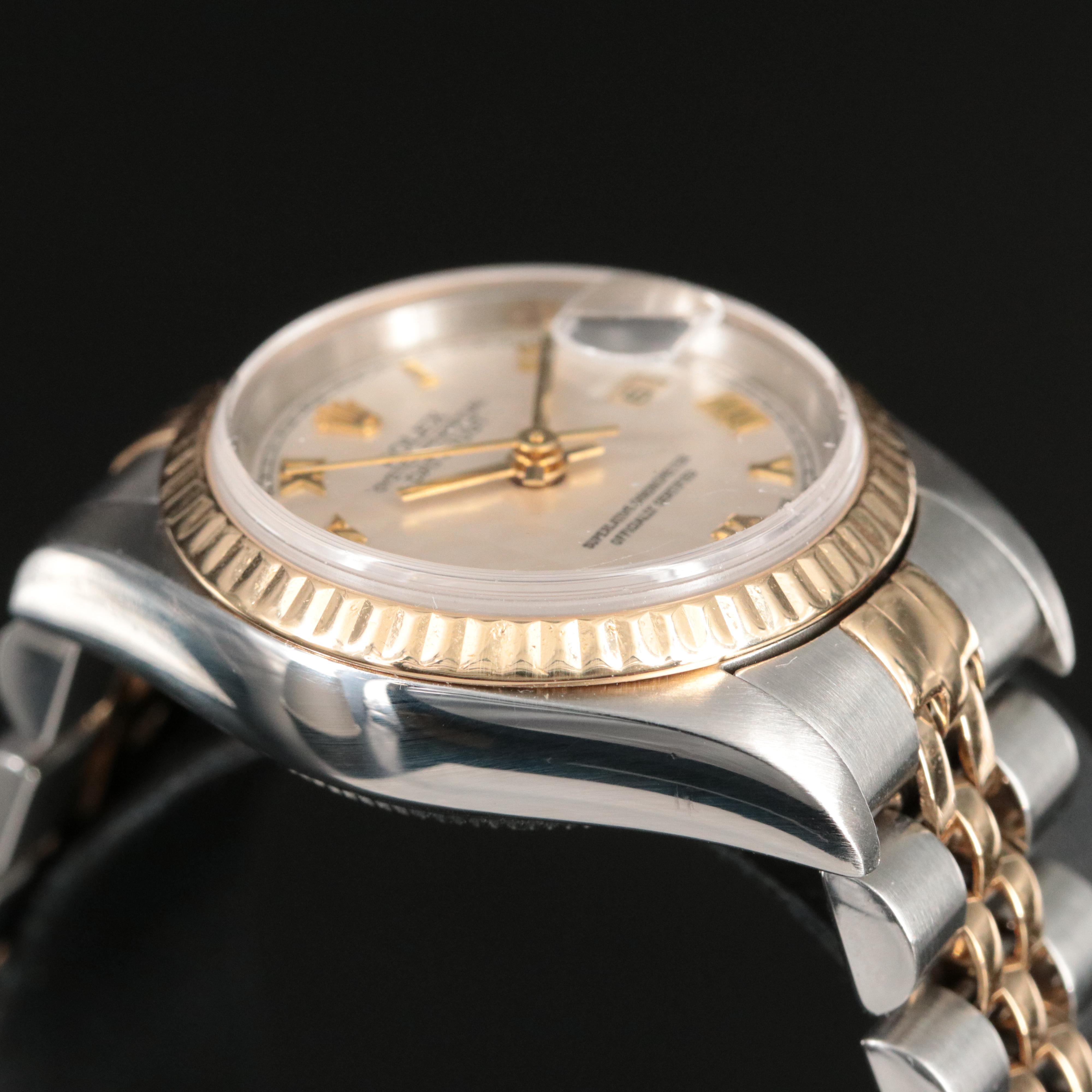 1998 Rolex Ivory Pyramid Roman Dial Datejust 69173 Watch