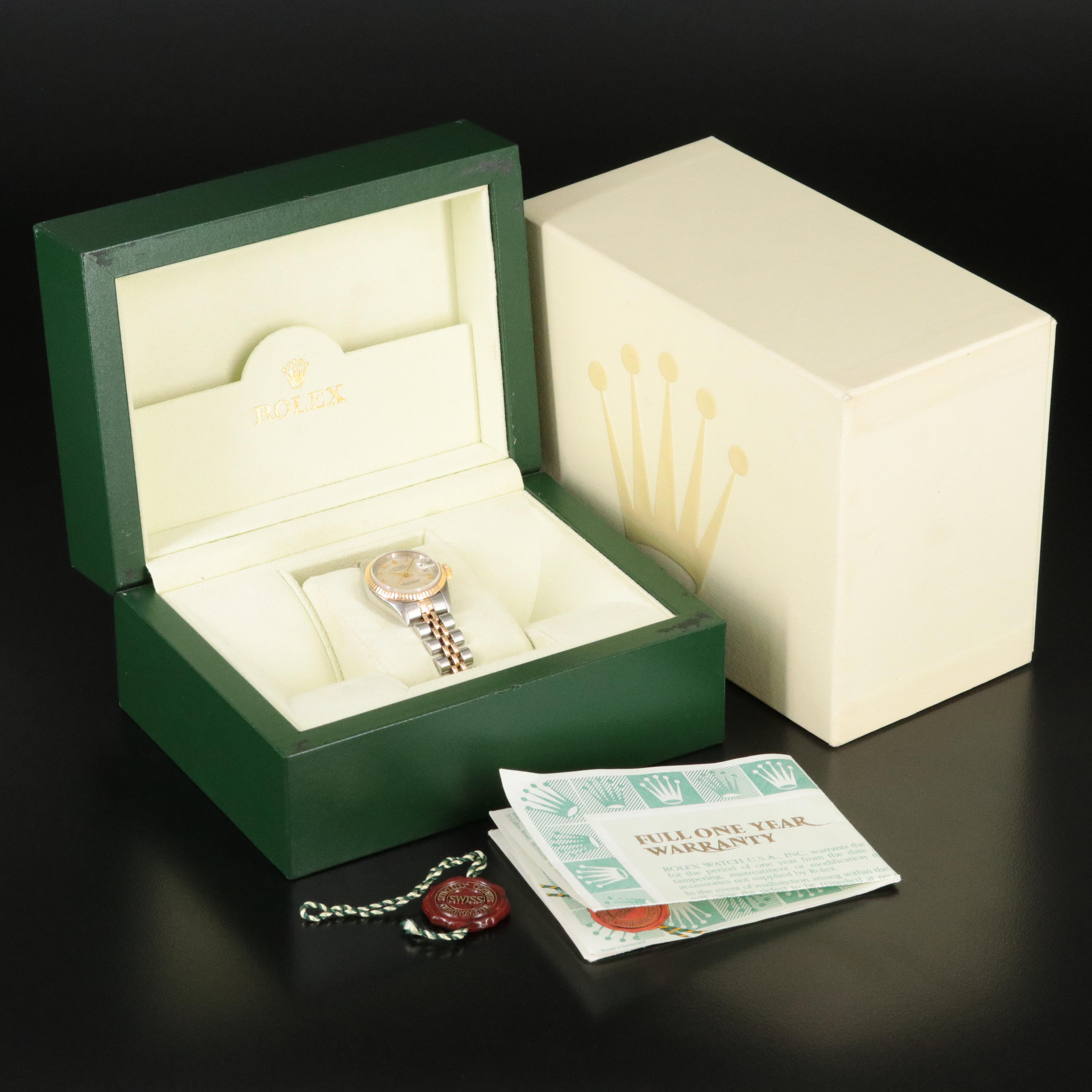 1998 Rolex Ivory Pyramid Roman Dial Datejust 69173 Watch