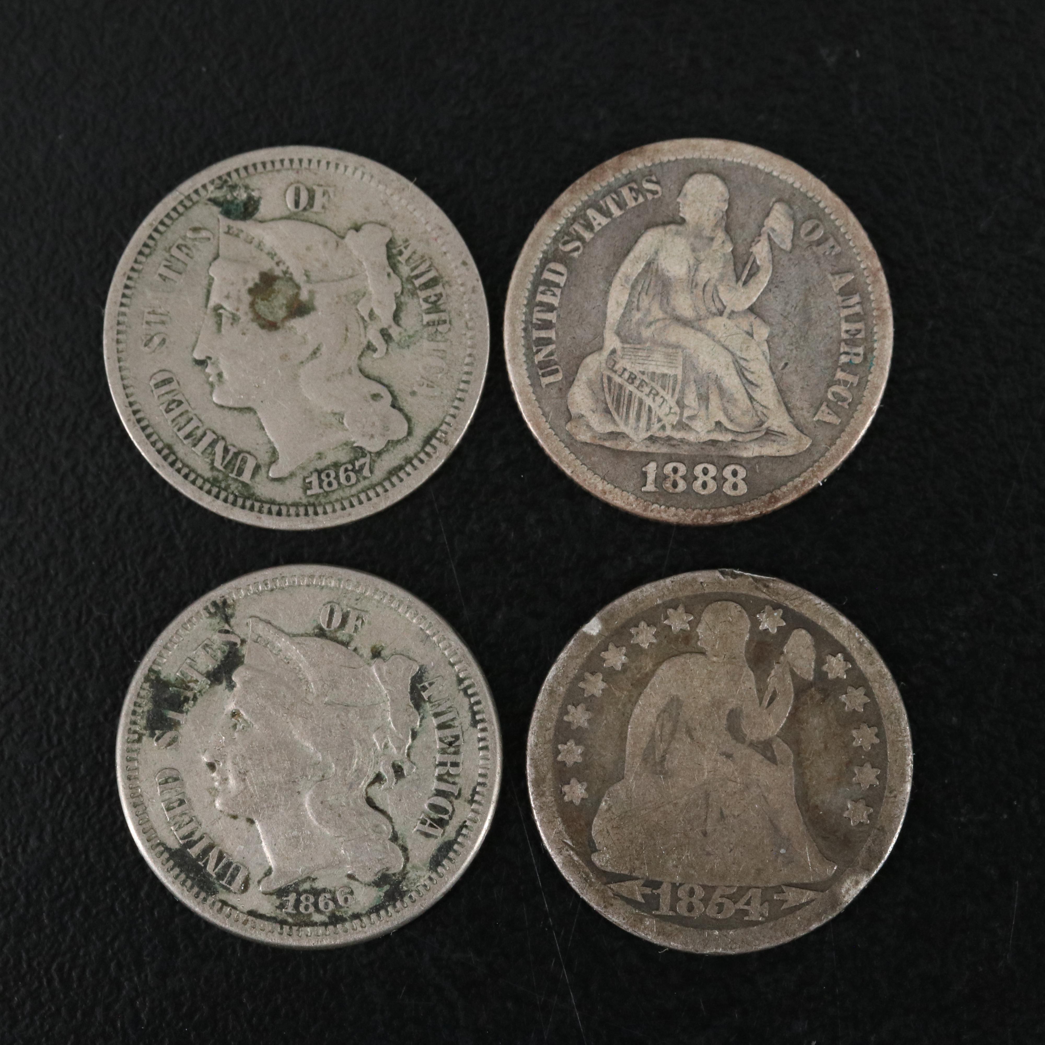14 Different U.S. Silver and Copper-Nickel Coins From 1800s