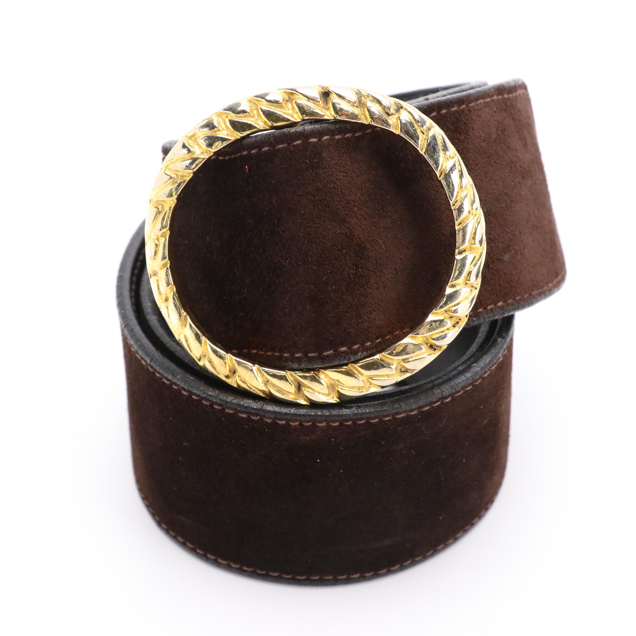 Gucci Vintage Brown Suede Belt and Bottega Veneta Black Leather Belts