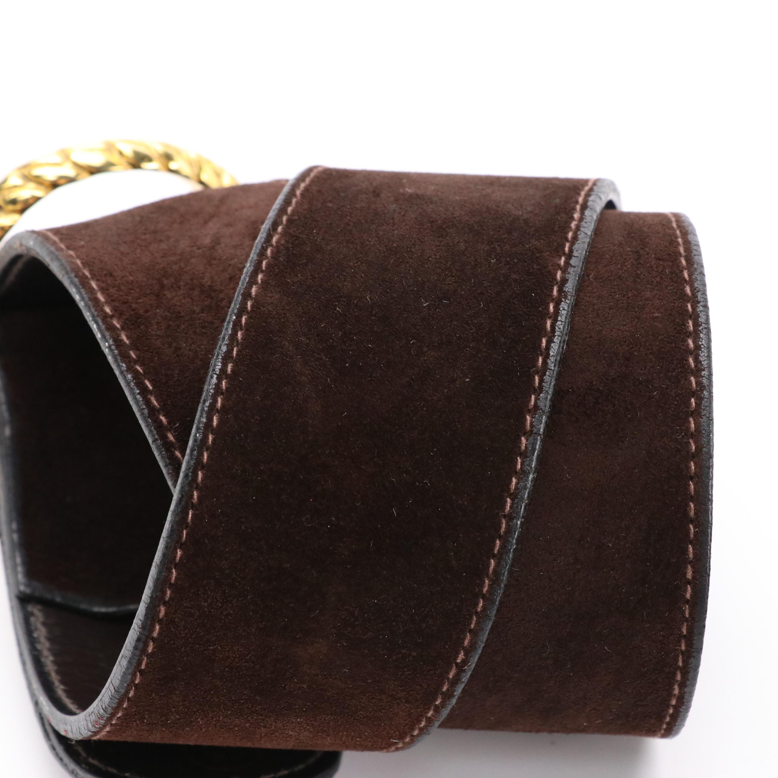 Gucci Vintage Brown Suede Belt and Bottega Veneta Black Leather Belts