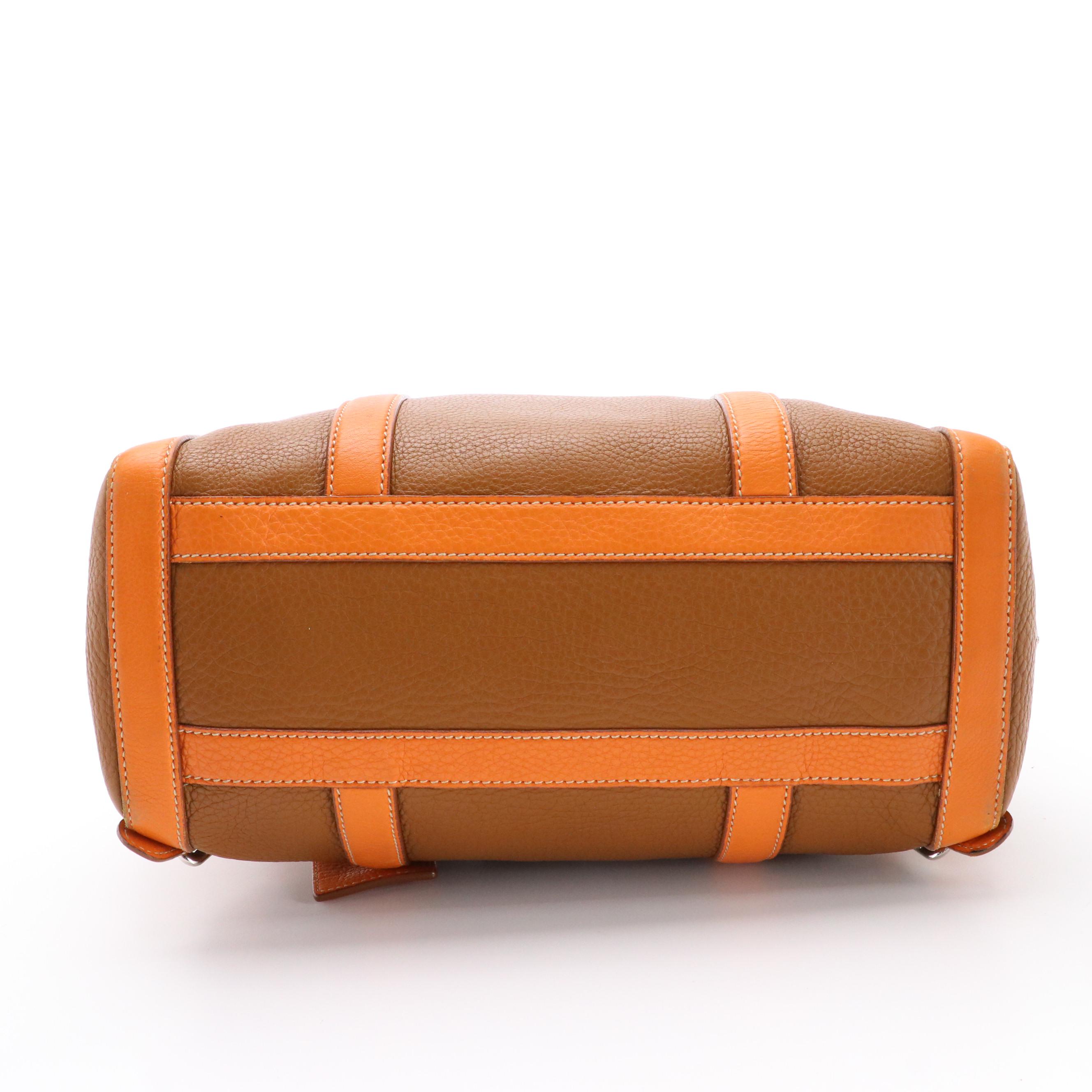 Prada Caramel Brown and Orange Leather Buckle-Trimmed Shoulder Satchel