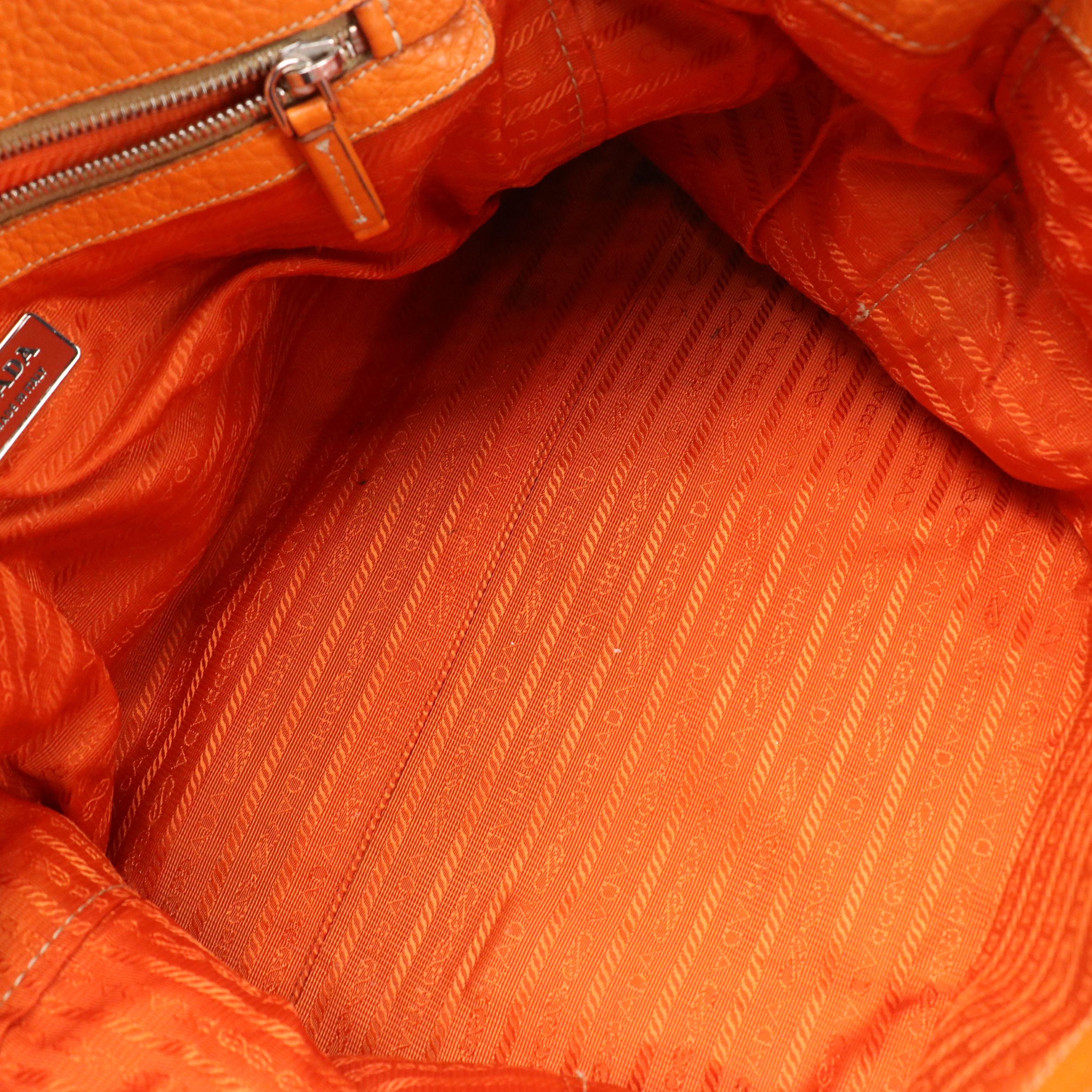 Prada Caramel Brown and Orange Leather Buckle-Trimmed Shoulder Satchel