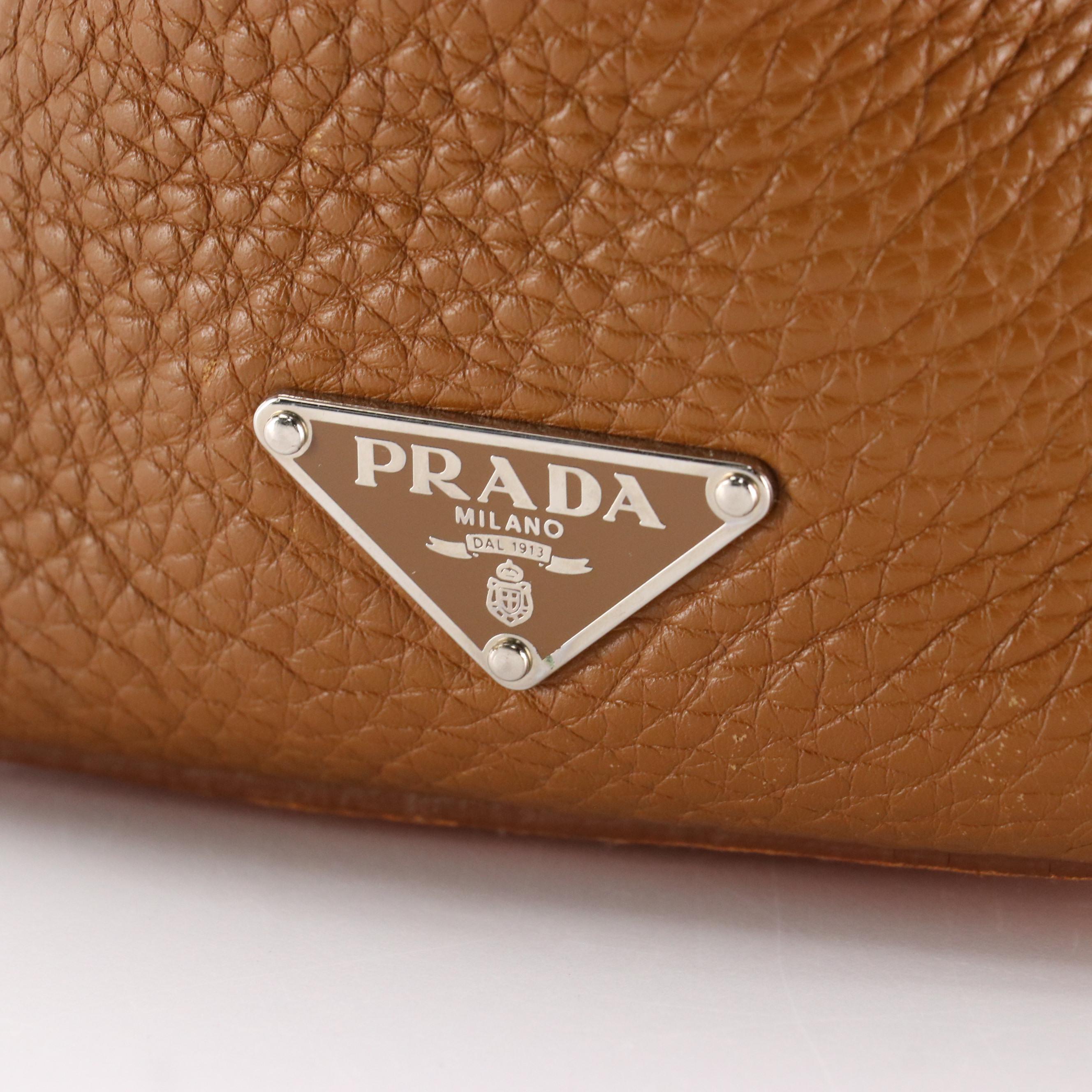 Prada Caramel Brown and Orange Leather Buckle-Trimmed Shoulder Satchel