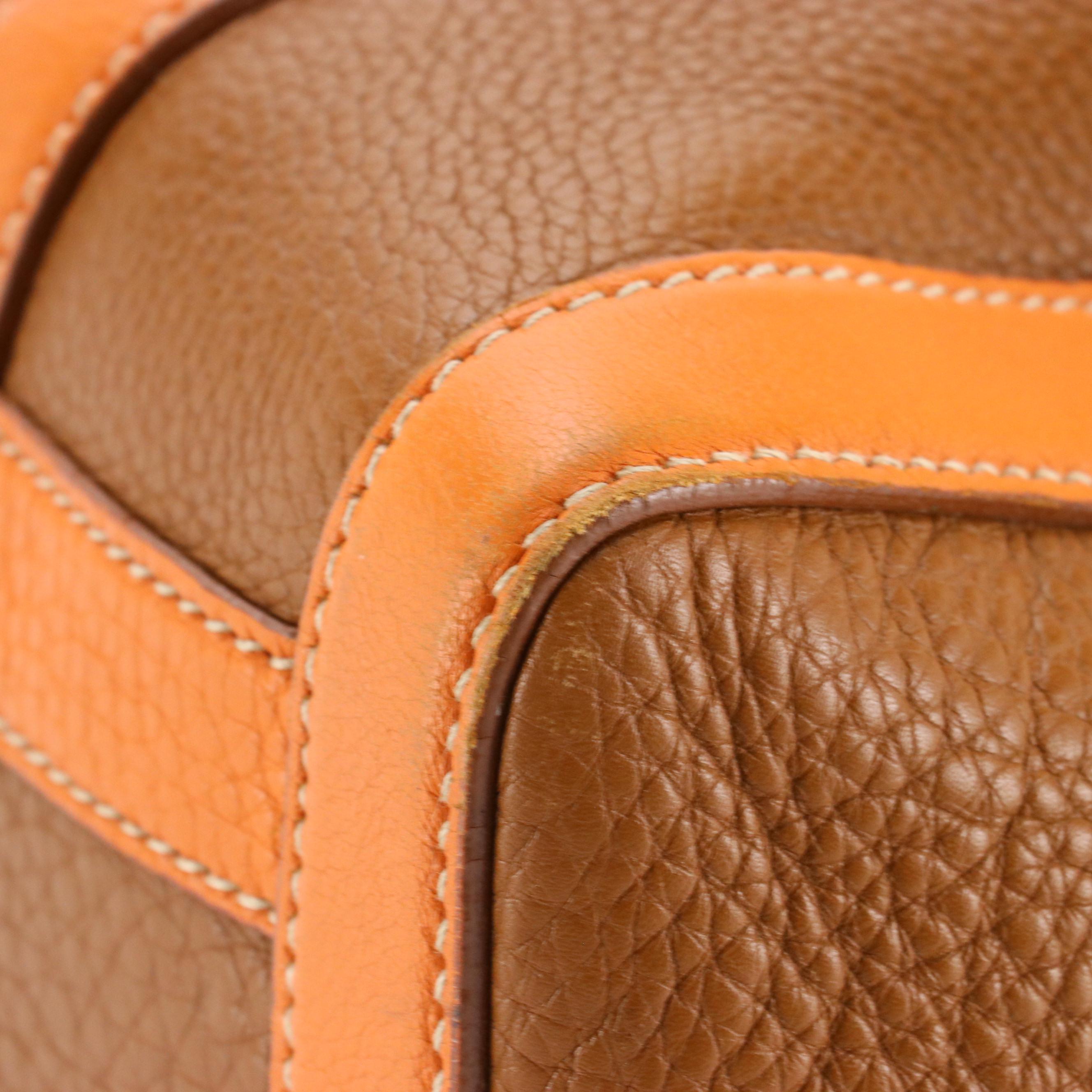 Prada Caramel Brown and Orange Leather Buckle-Trimmed Shoulder Satchel