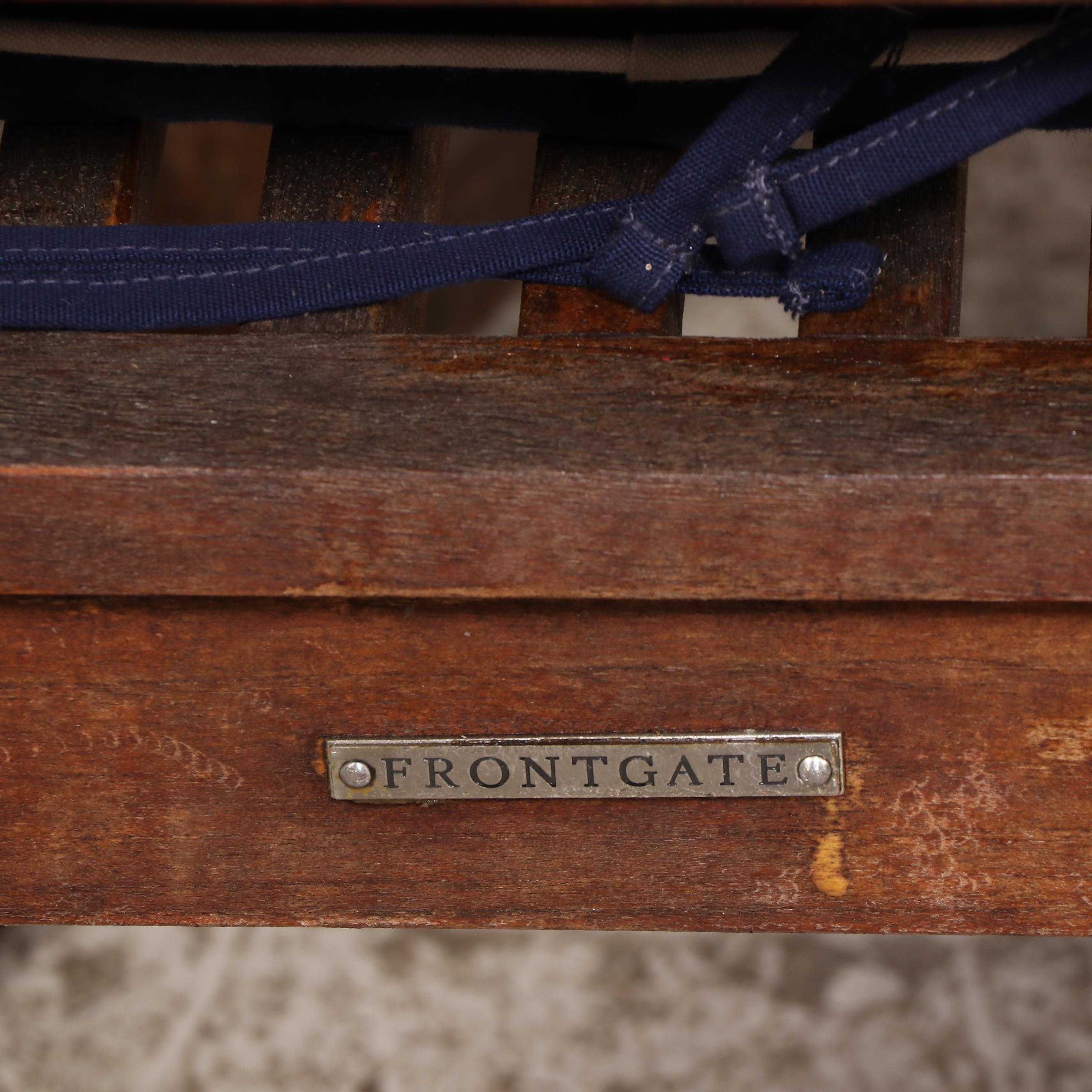 Frontgate Seven-Piece Teak Patio Dining Set with Umbrella and Sunbrella Cushions