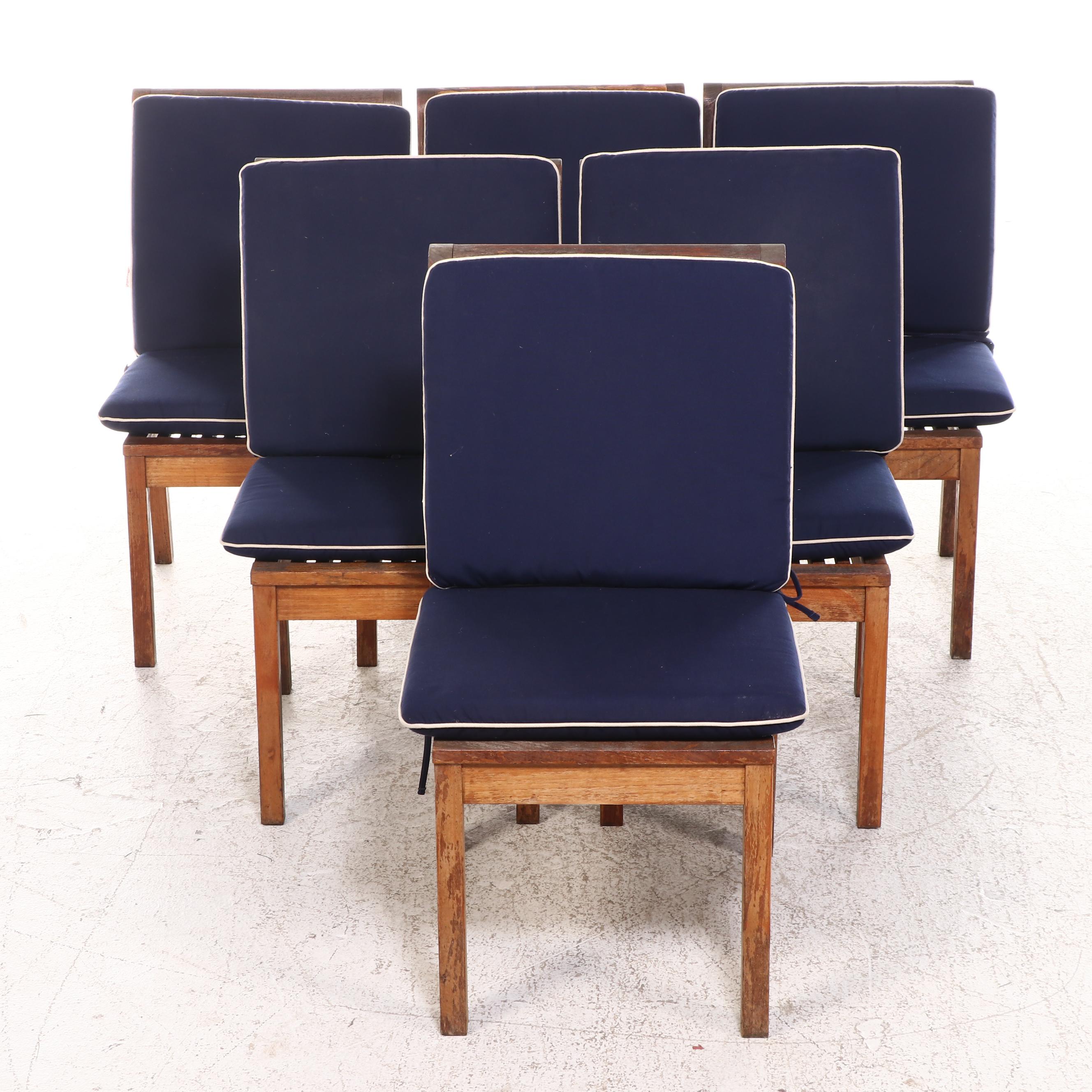 Frontgate Seven-Piece Teak Patio Dining Set with Umbrella and Sunbrella Cushions