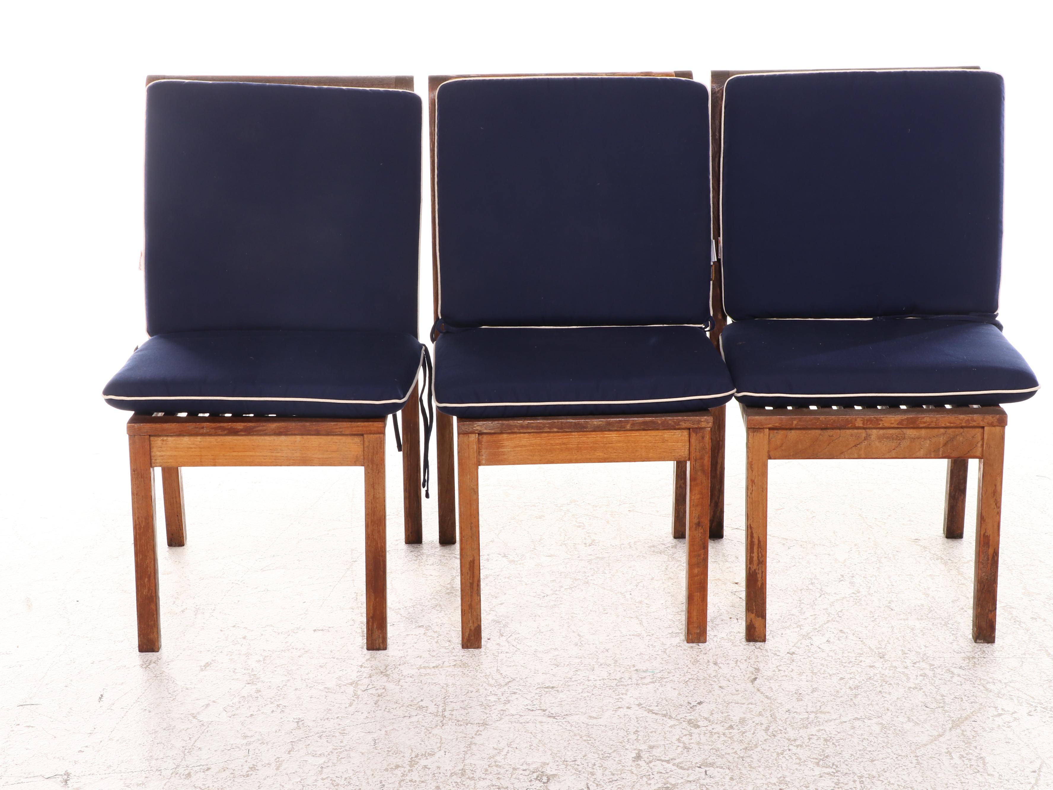 Frontgate Seven-Piece Teak Patio Dining Set with Umbrella and Sunbrella Cushions