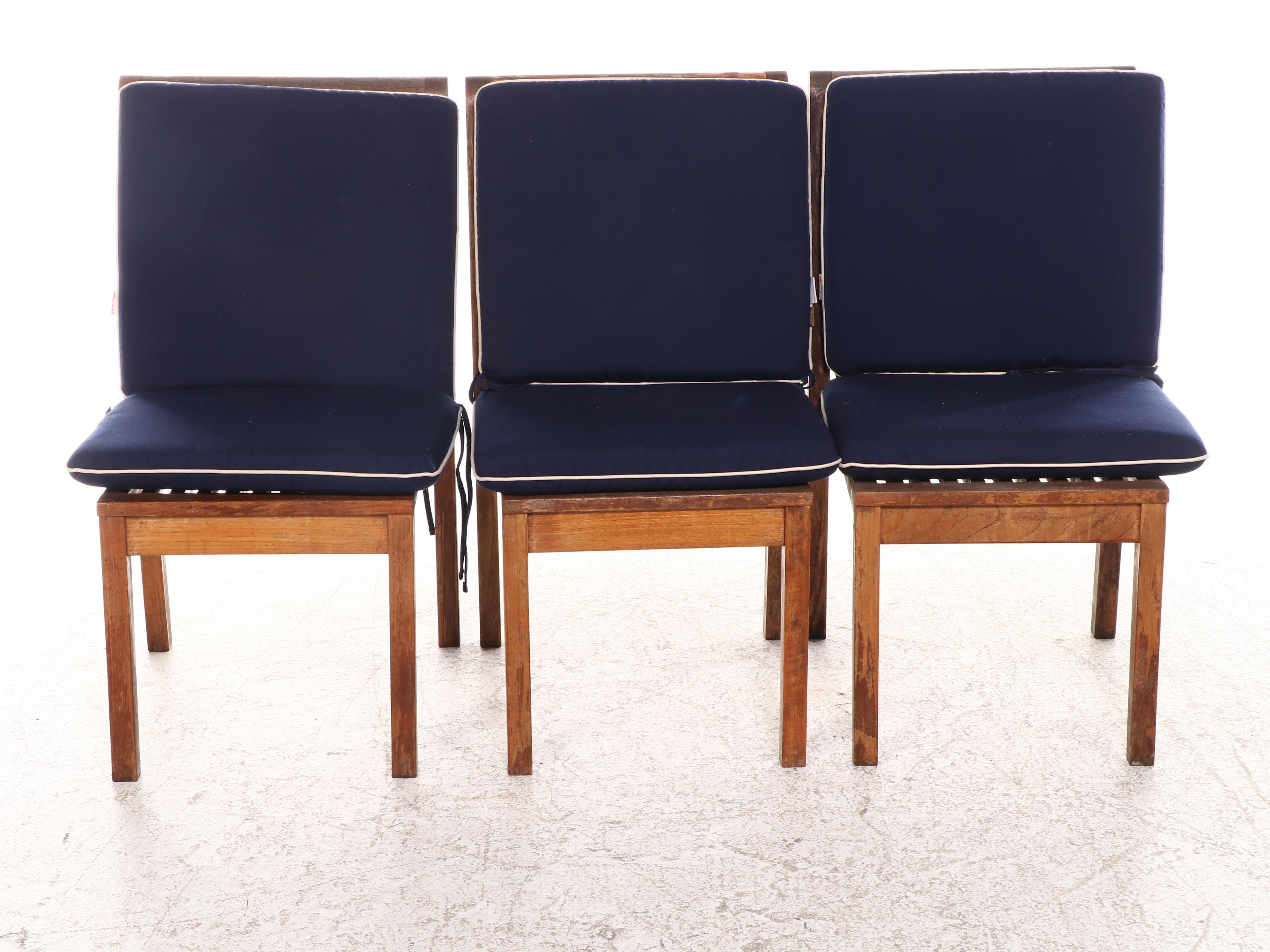 Frontgate Seven-Piece Teak Patio Dining Set with Umbrella and Sunbrella Cushions