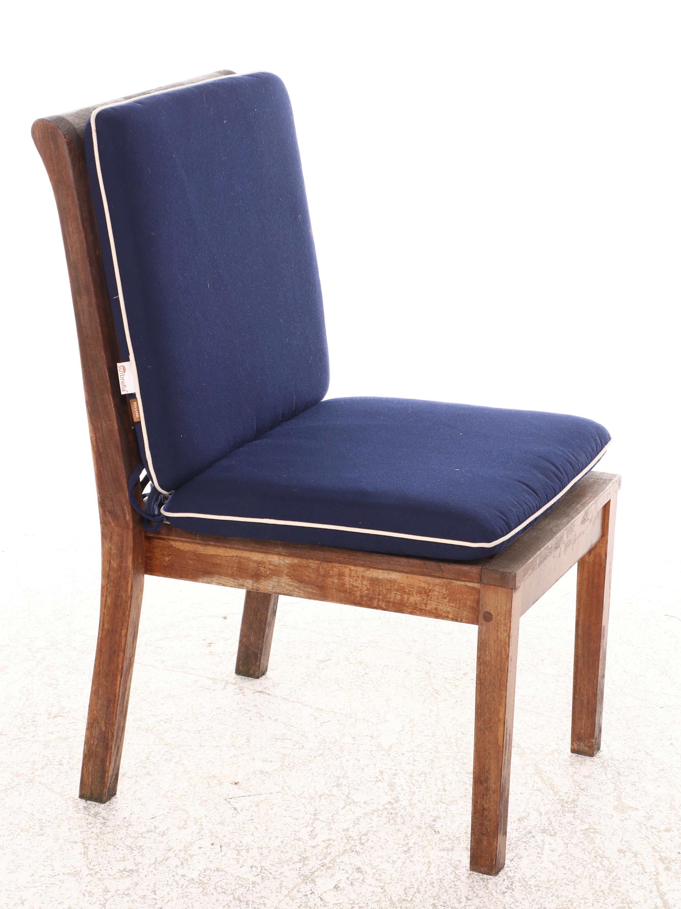 Frontgate Seven-Piece Teak Patio Dining Set with Umbrella and Sunbrella Cushions