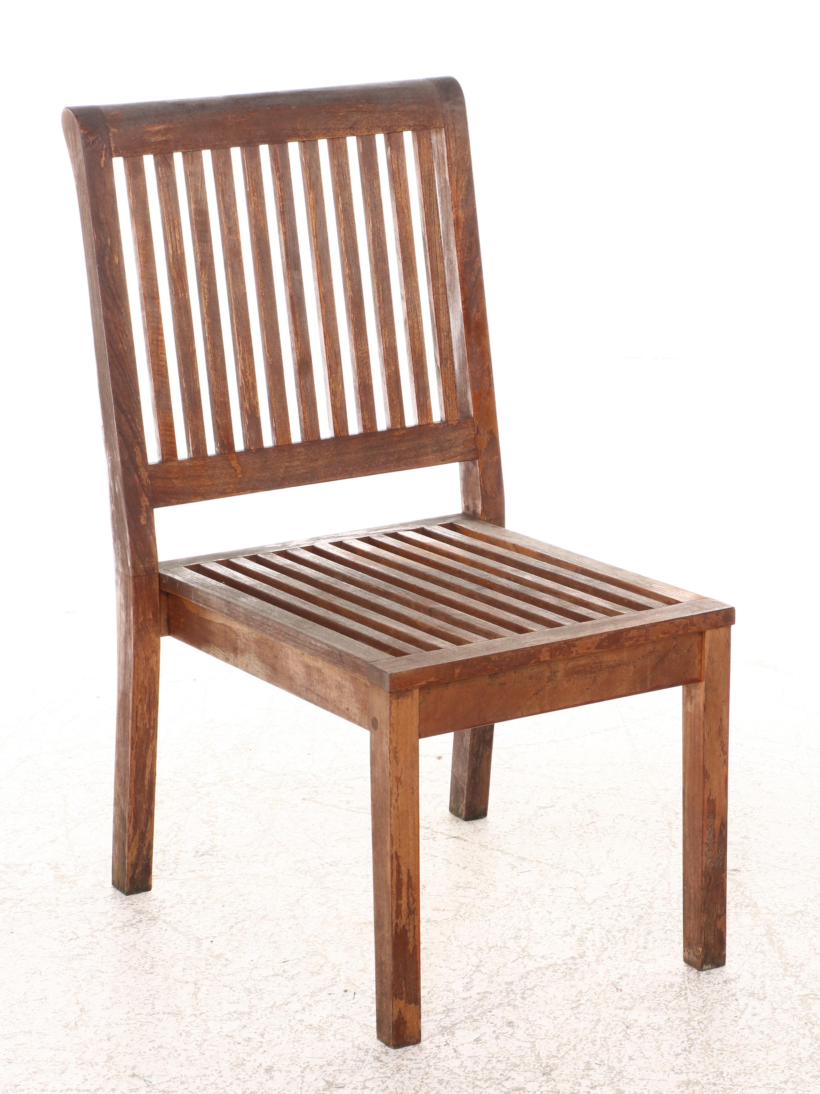 Frontgate Seven-Piece Teak Patio Dining Set with Umbrella and Sunbrella Cushions