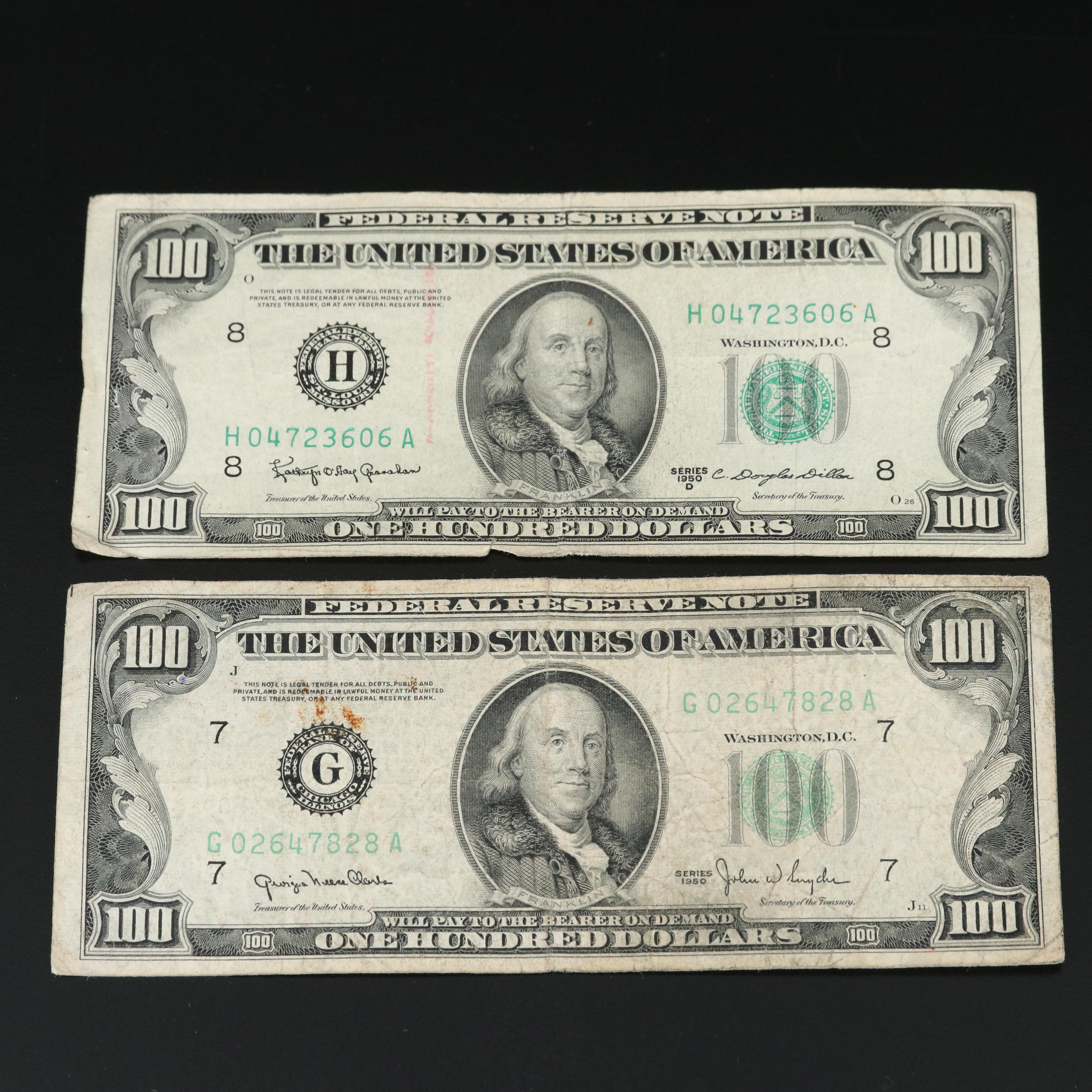 Five Vintage $100 Federal Reserve Notes and a Vintage $20 Federal Reserve Note