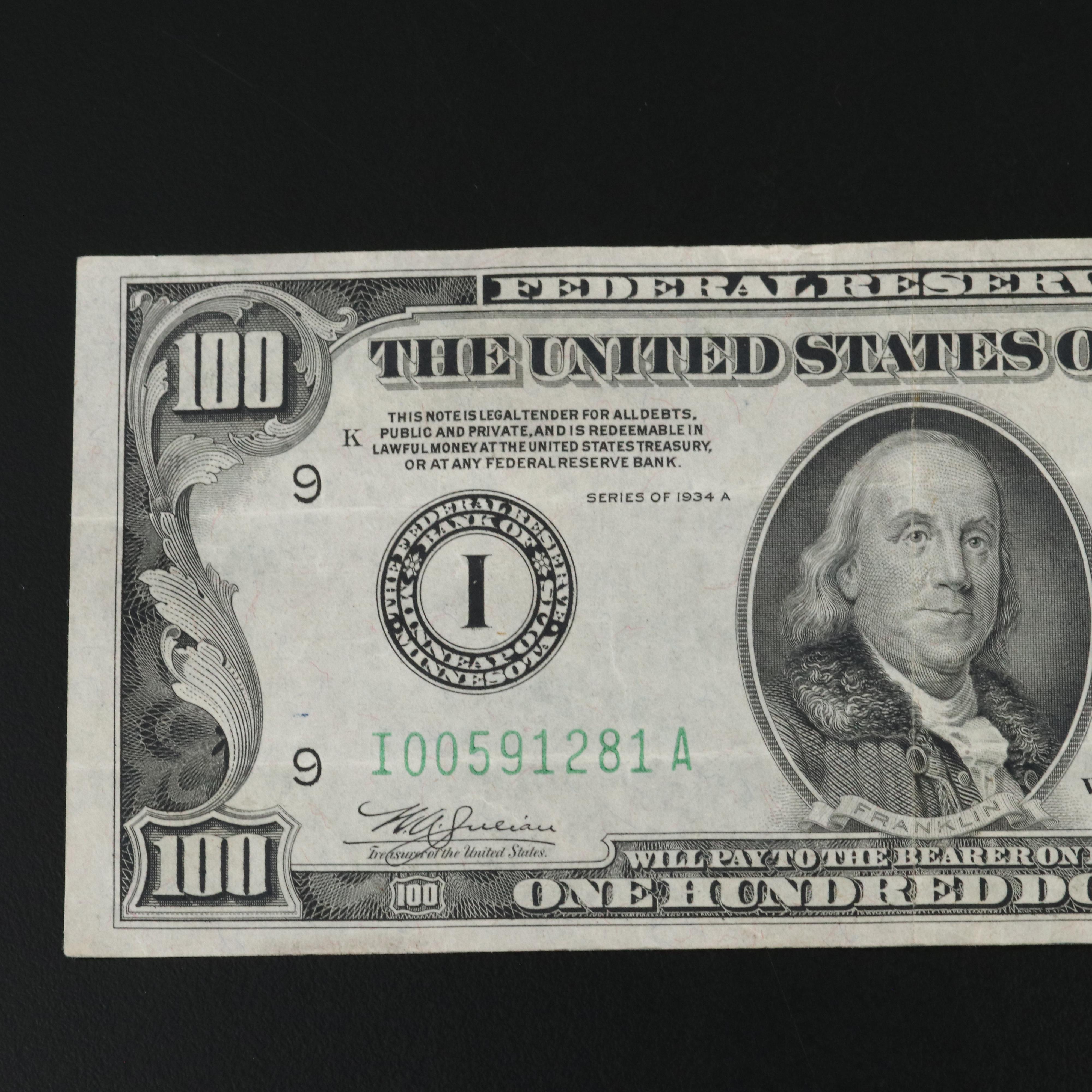 Five Vintage $100 Federal Reserve Notes and a Vintage $20 Federal Reserve Note