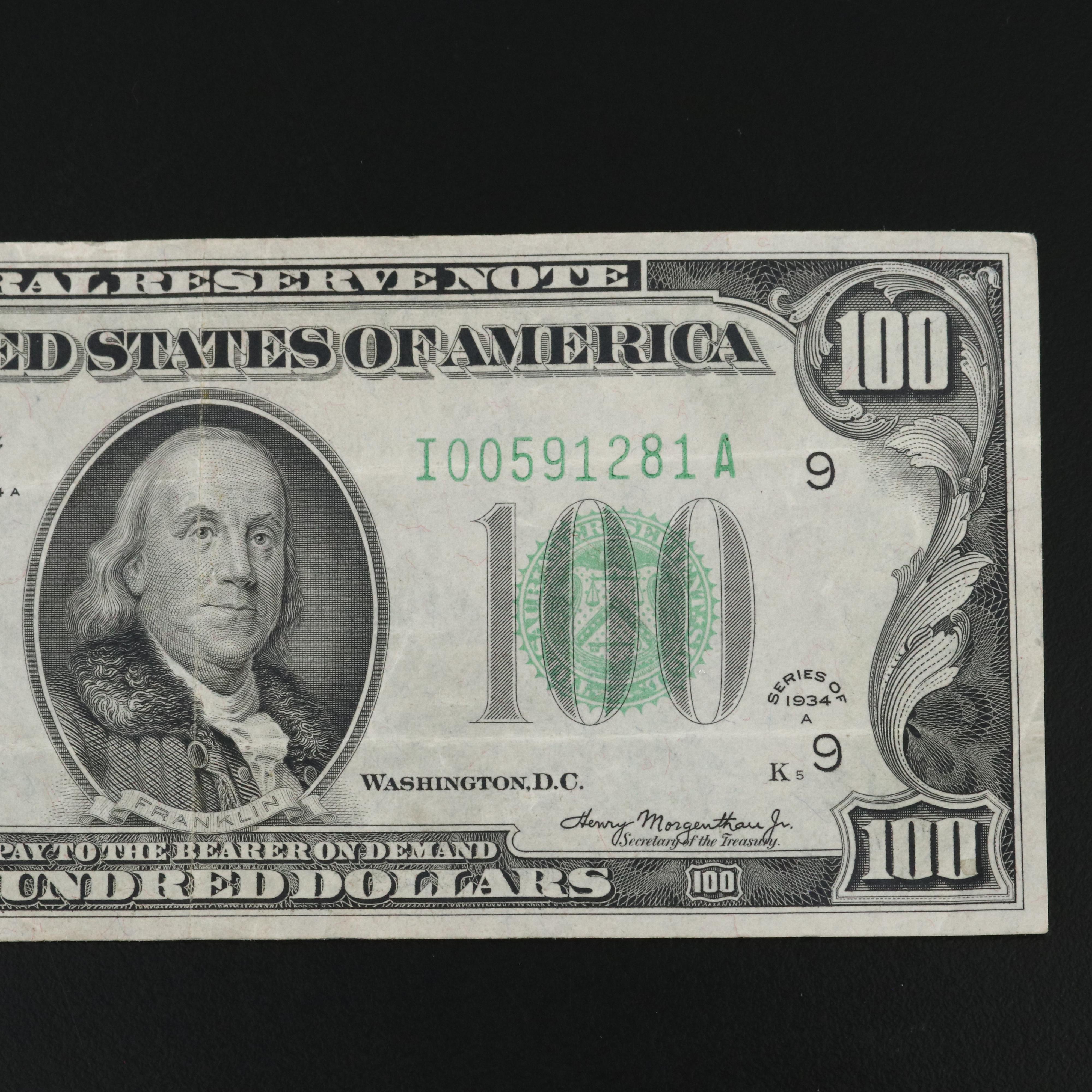 Five Vintage $100 Federal Reserve Notes and a Vintage $20 Federal Reserve Note