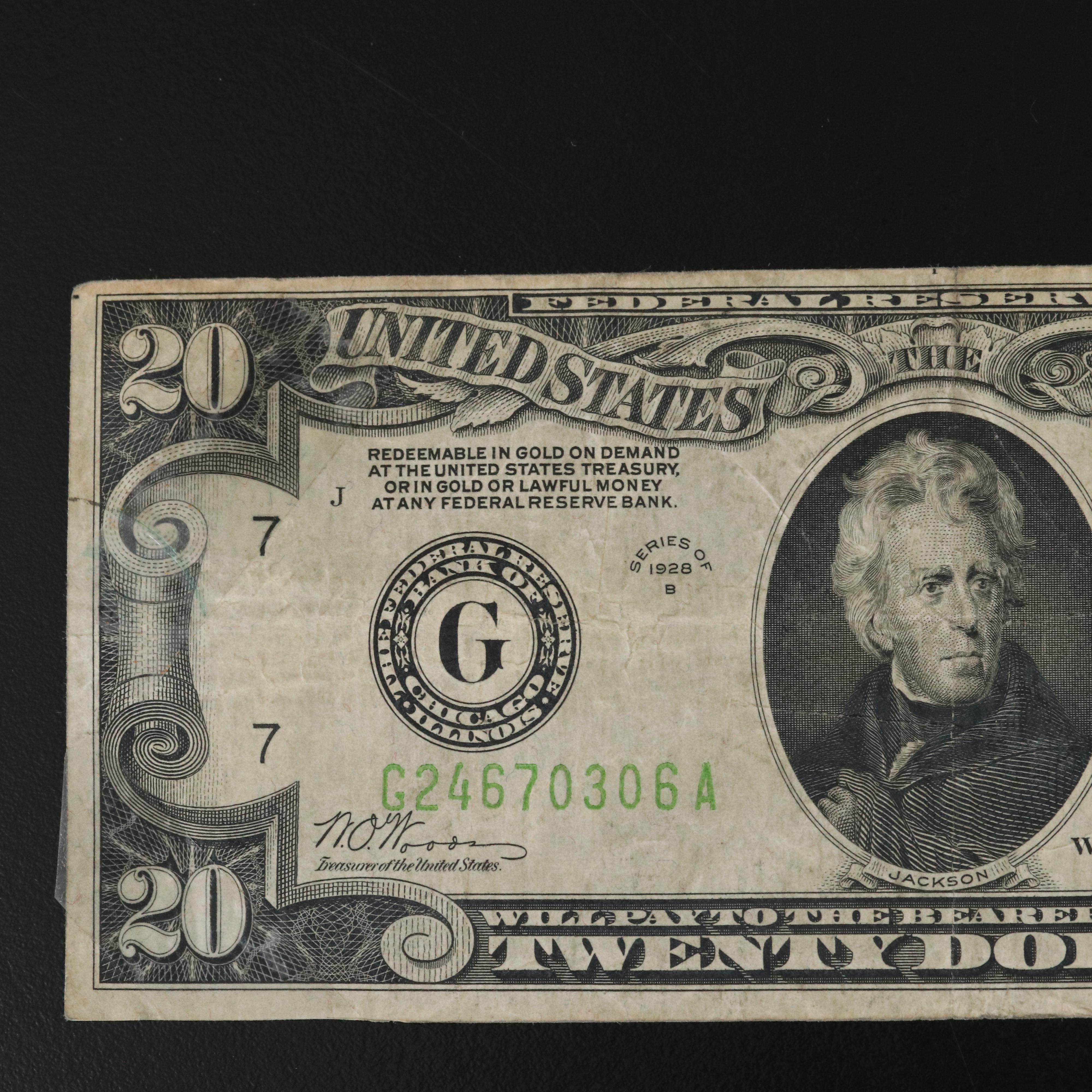 Five Vintage $100 Federal Reserve Notes and a Vintage $20 Federal Reserve Note