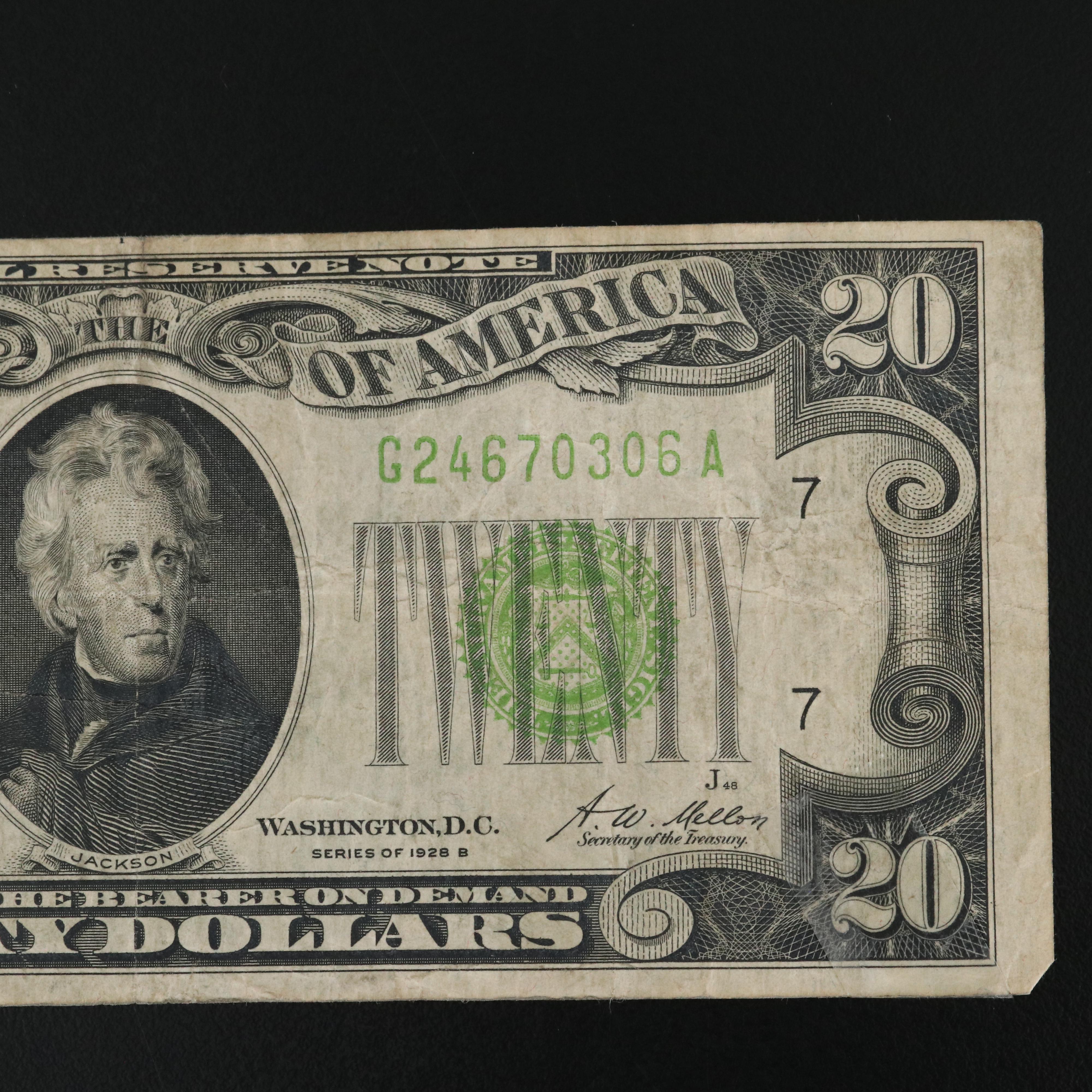 Five Vintage $100 Federal Reserve Notes and a Vintage $20 Federal Reserve Note