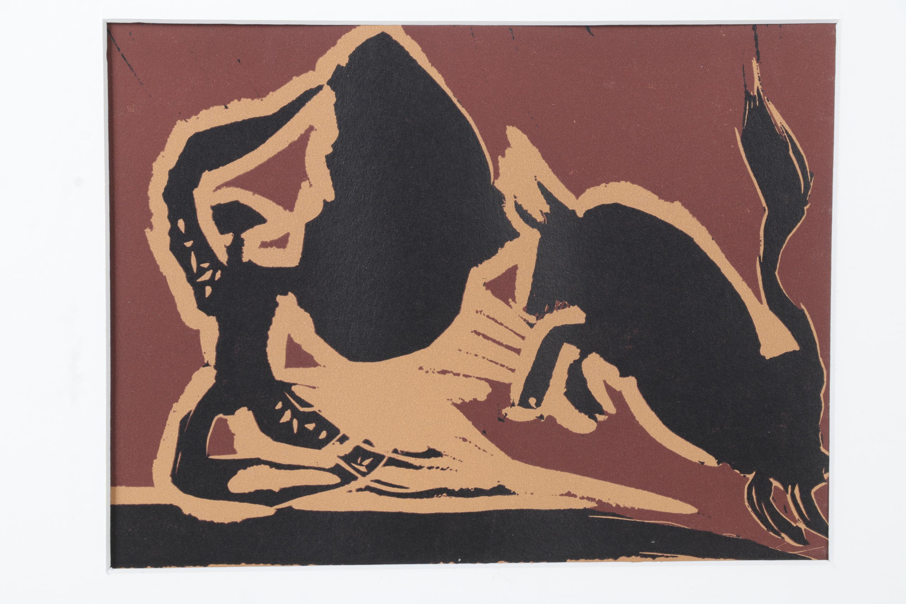 Pablo Picasso Linoleum Cut "Bull Charging a Capa," 1962