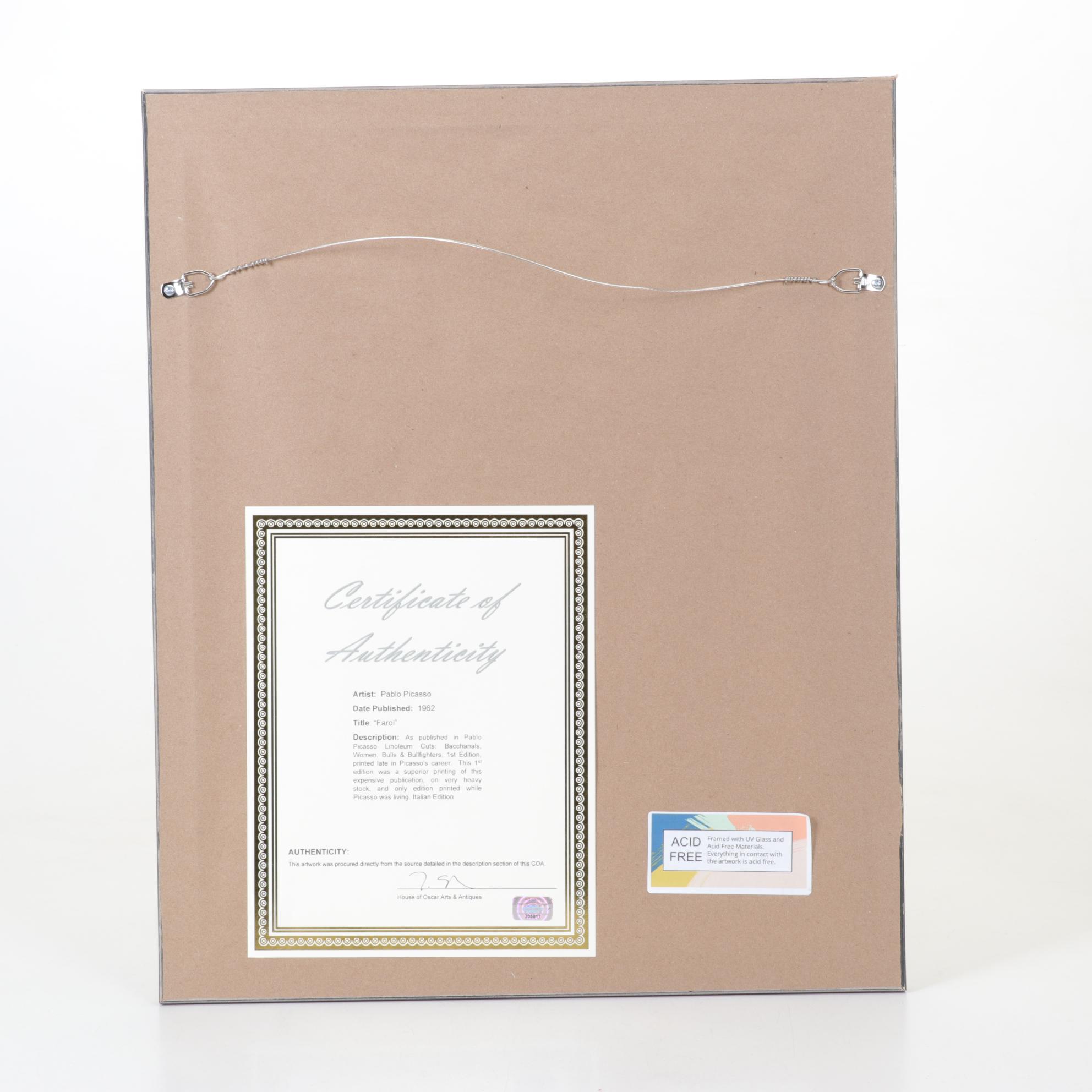 Pablo Picasso Linoleum Cut "Bull Charging a Capa," 1962