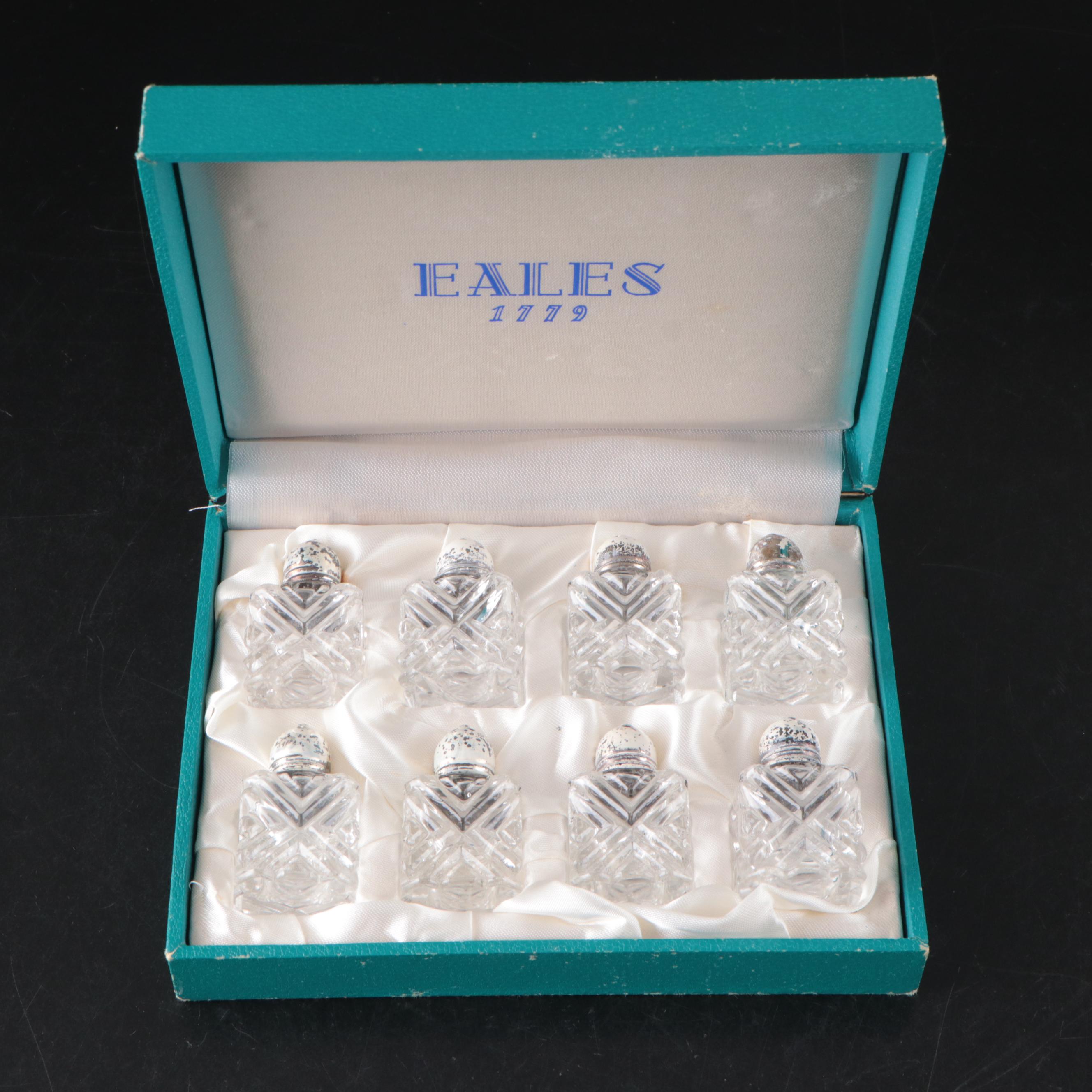 Eales Pressed Glass Shakers with Leaf Shaped Dishes and Pyrex Bowl