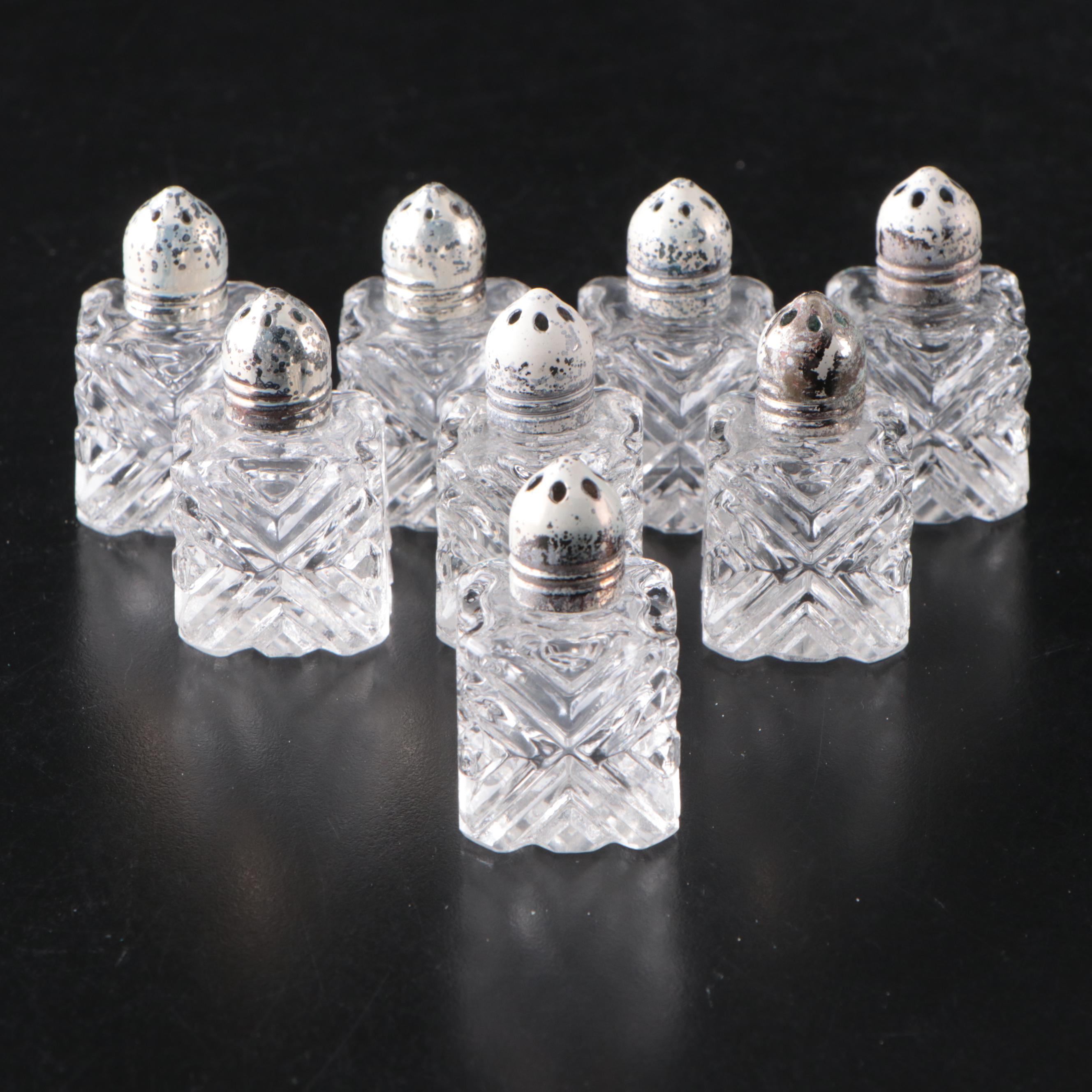 Eales Pressed Glass Shakers with Leaf Shaped Dishes and Pyrex Bowl