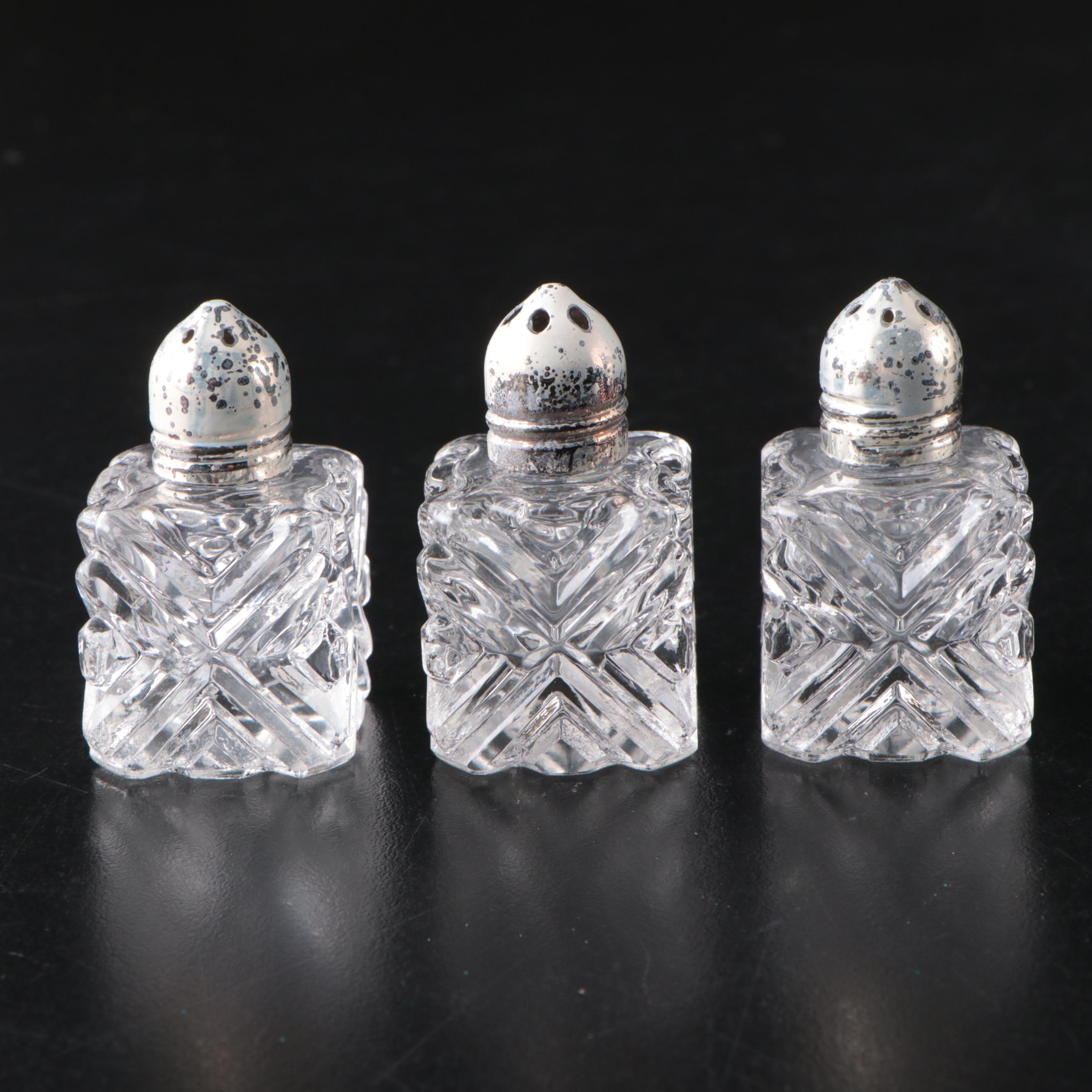 Eales Pressed Glass Shakers with Leaf Shaped Dishes and Pyrex Bowl