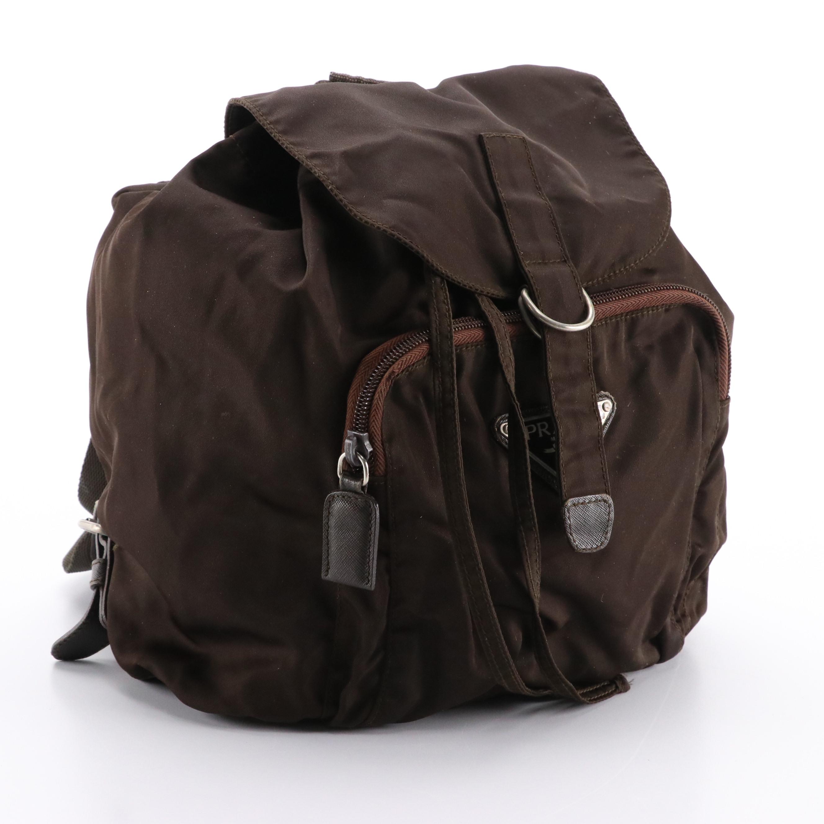 Prada Drawstring Backpack in Brown Tessuto Nylon
