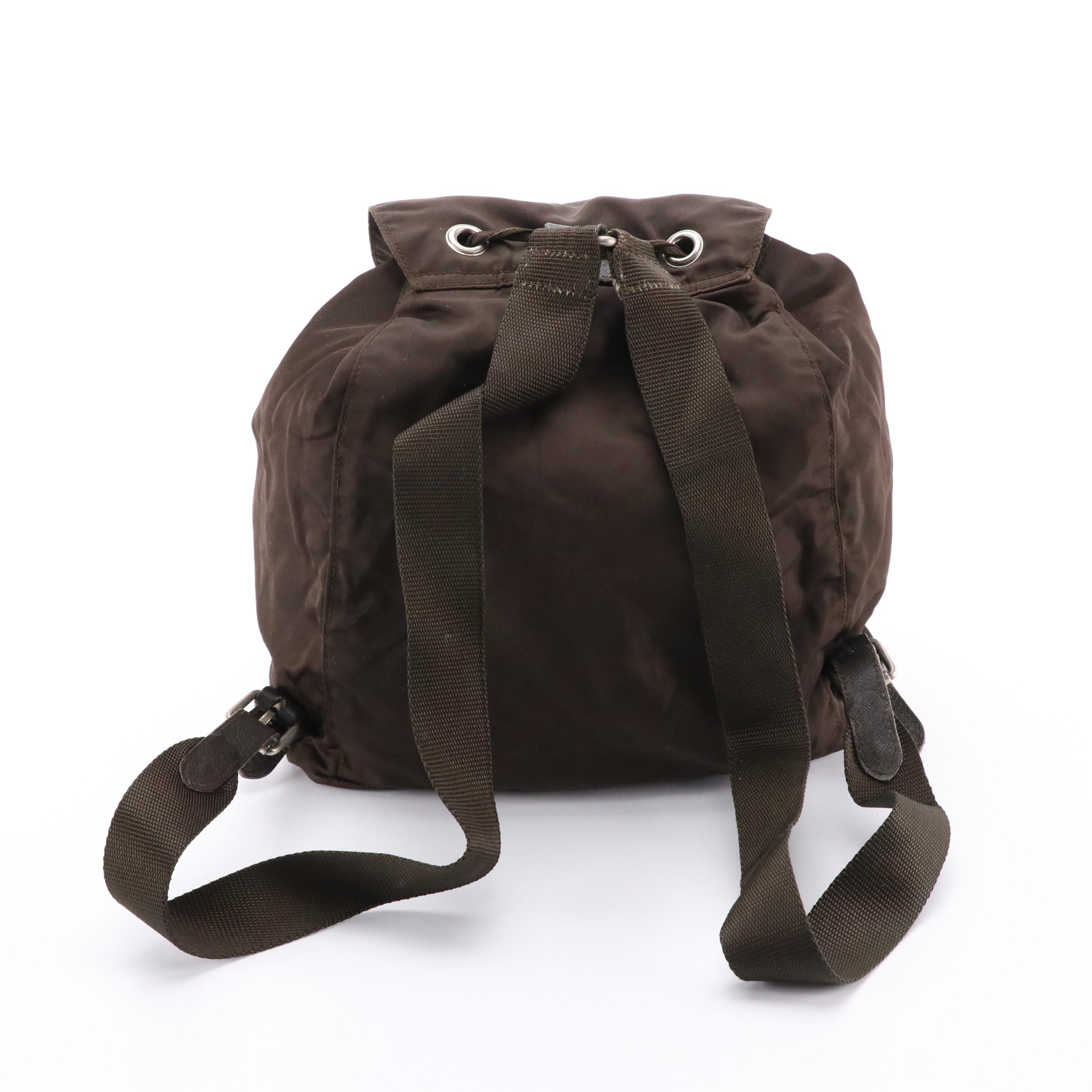 Prada Drawstring Backpack in Brown Tessuto Nylon