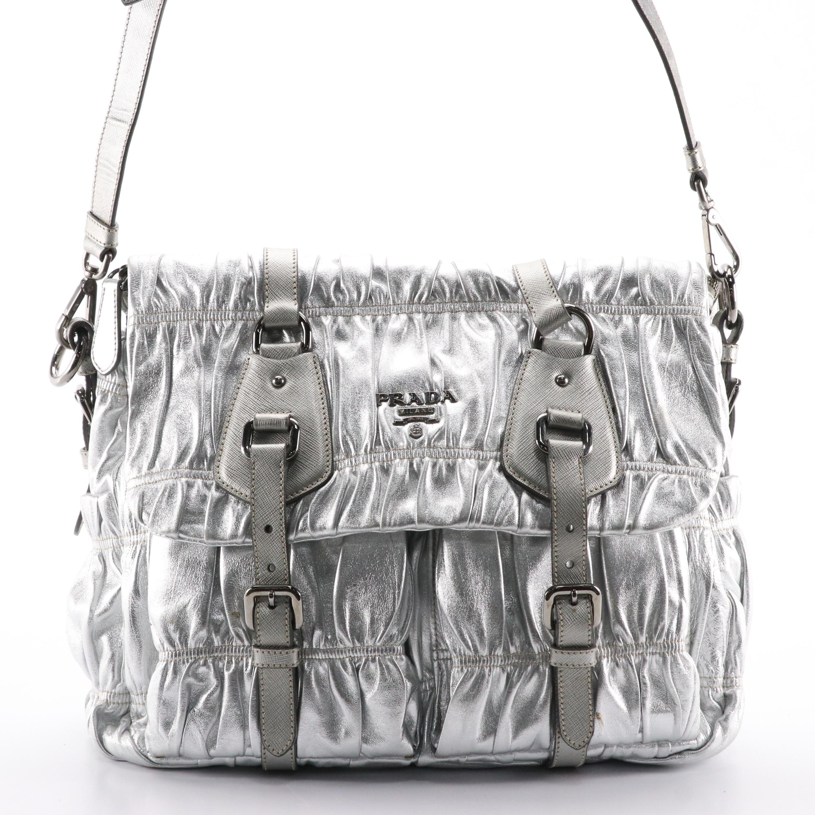 Prada Gaufre Messenger Bag in Metallic Nappa Leather