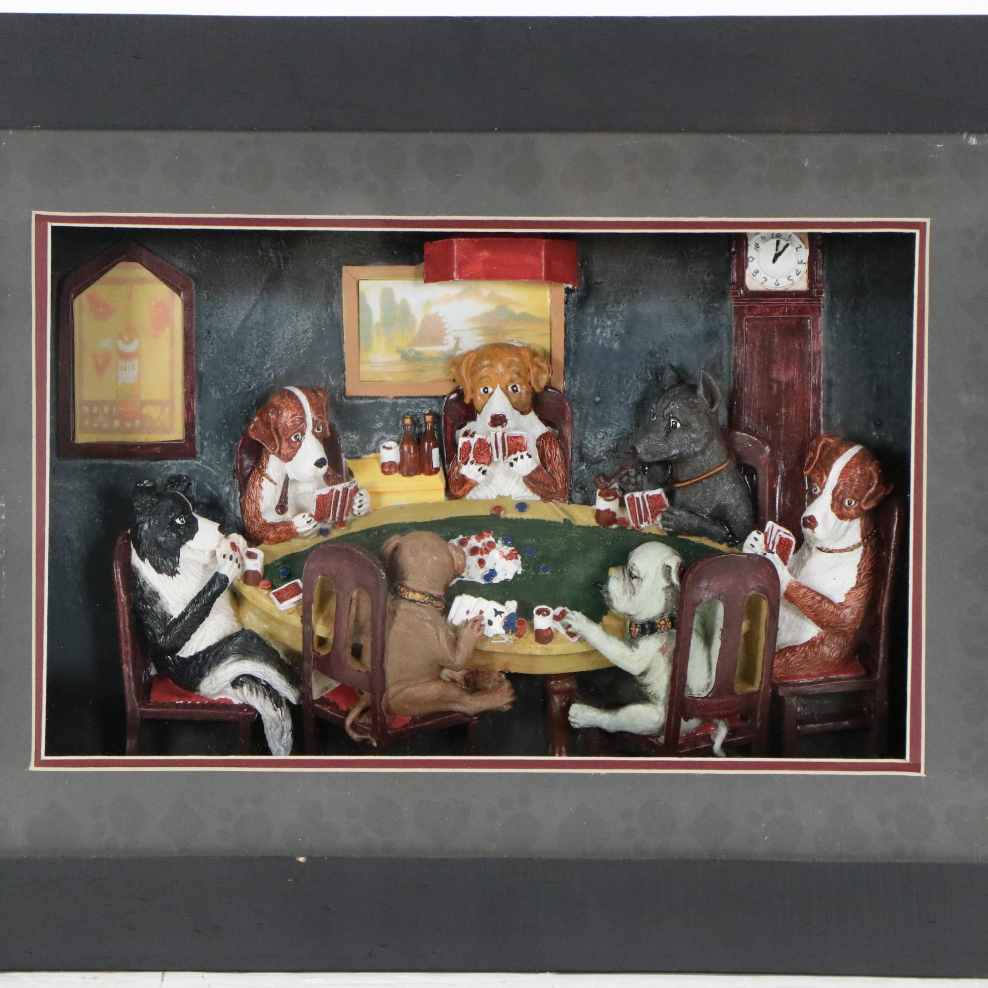3D Shadowbox Diorama "Dogs Playing Poker", Late 20th Century