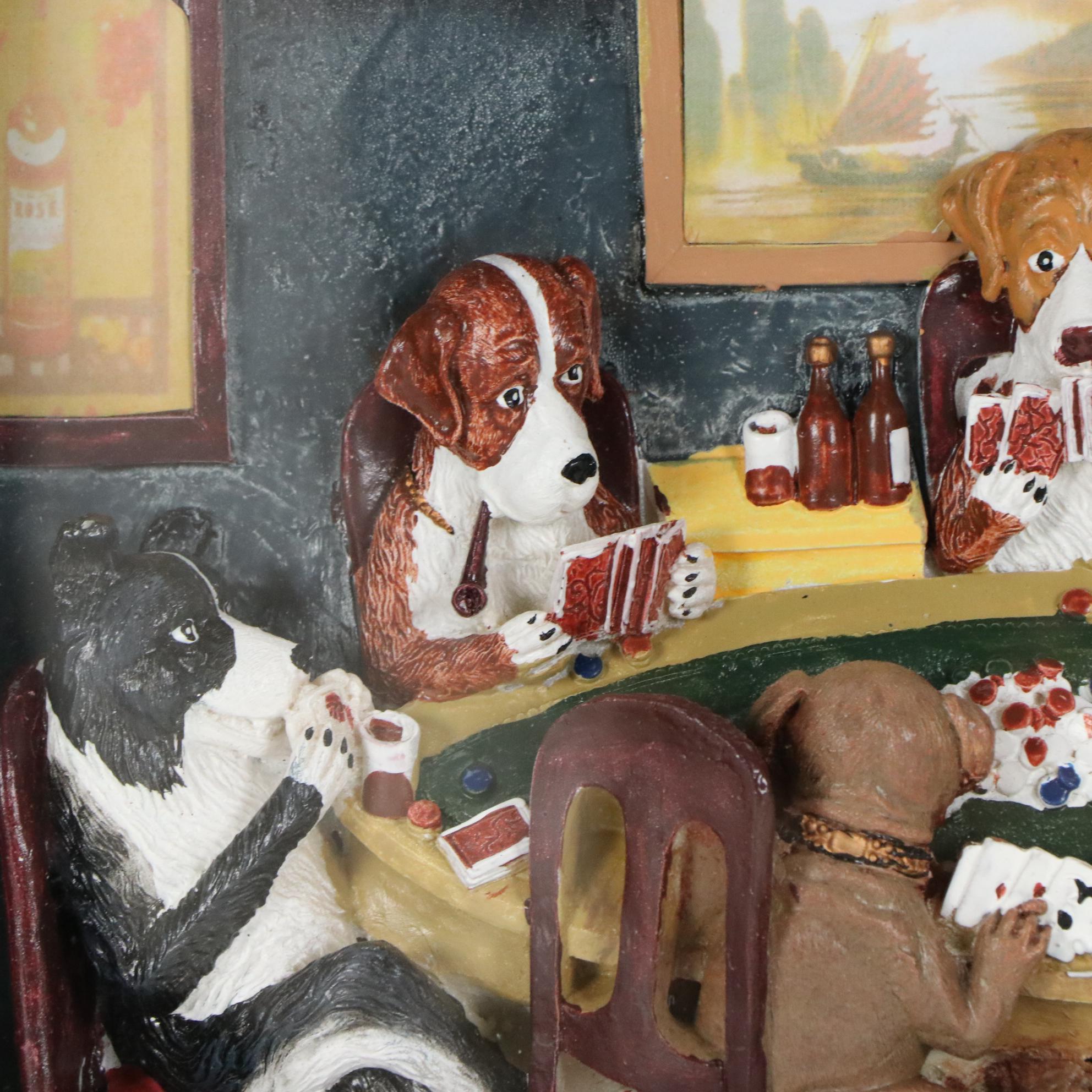 3D Shadowbox Diorama "Dogs Playing Poker", Late 20th Century