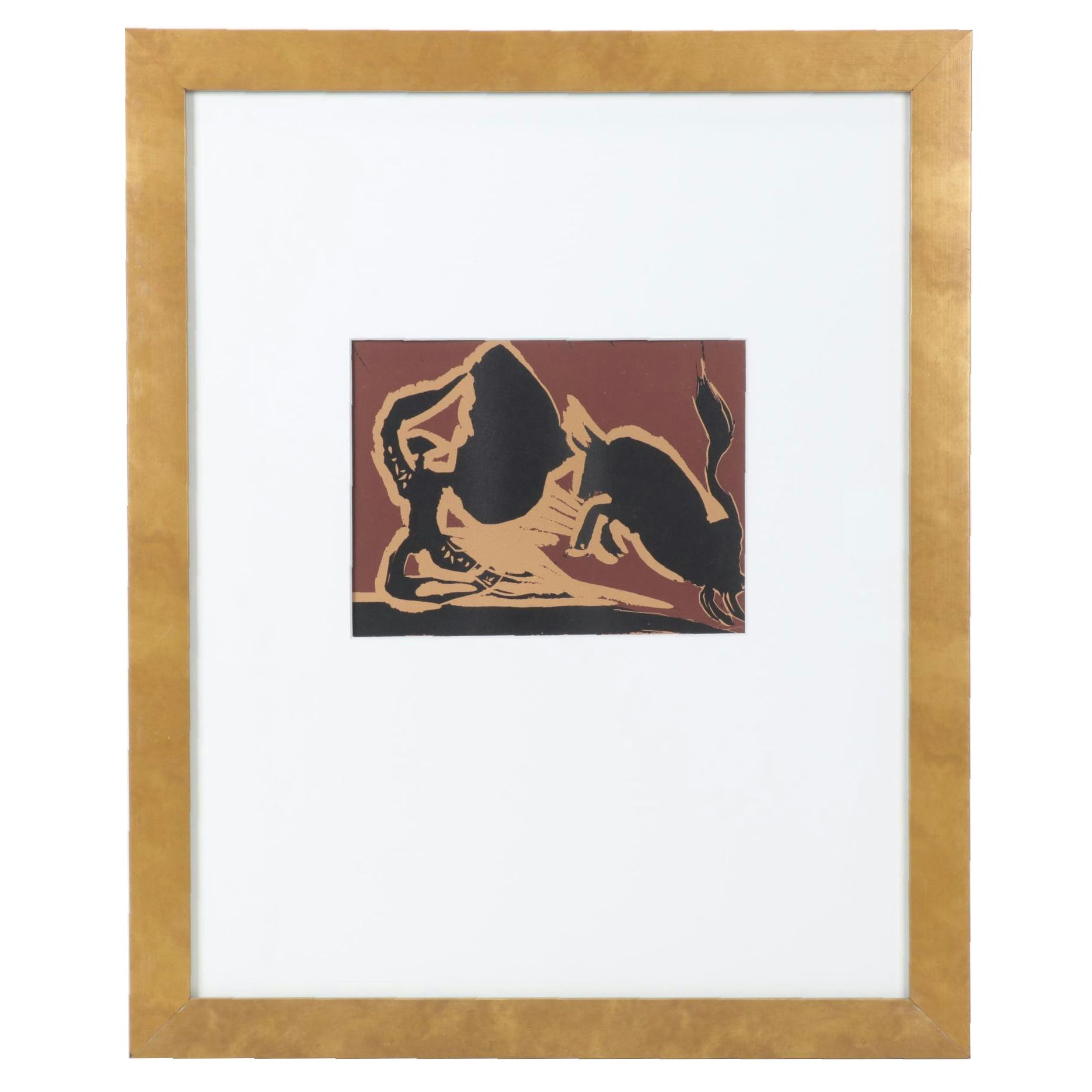 Pablo Picasso Linoleum Cut "Bull Charging a Capa," 1962