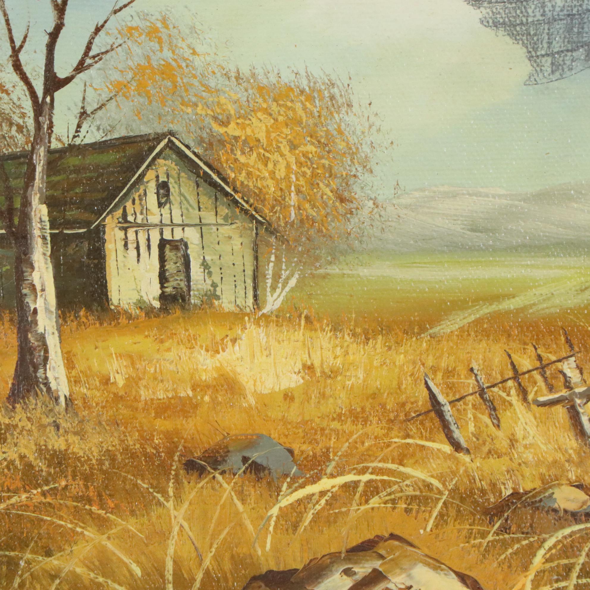 Curka Oil Painting of Rural Landscape with Death Star, 21st Century