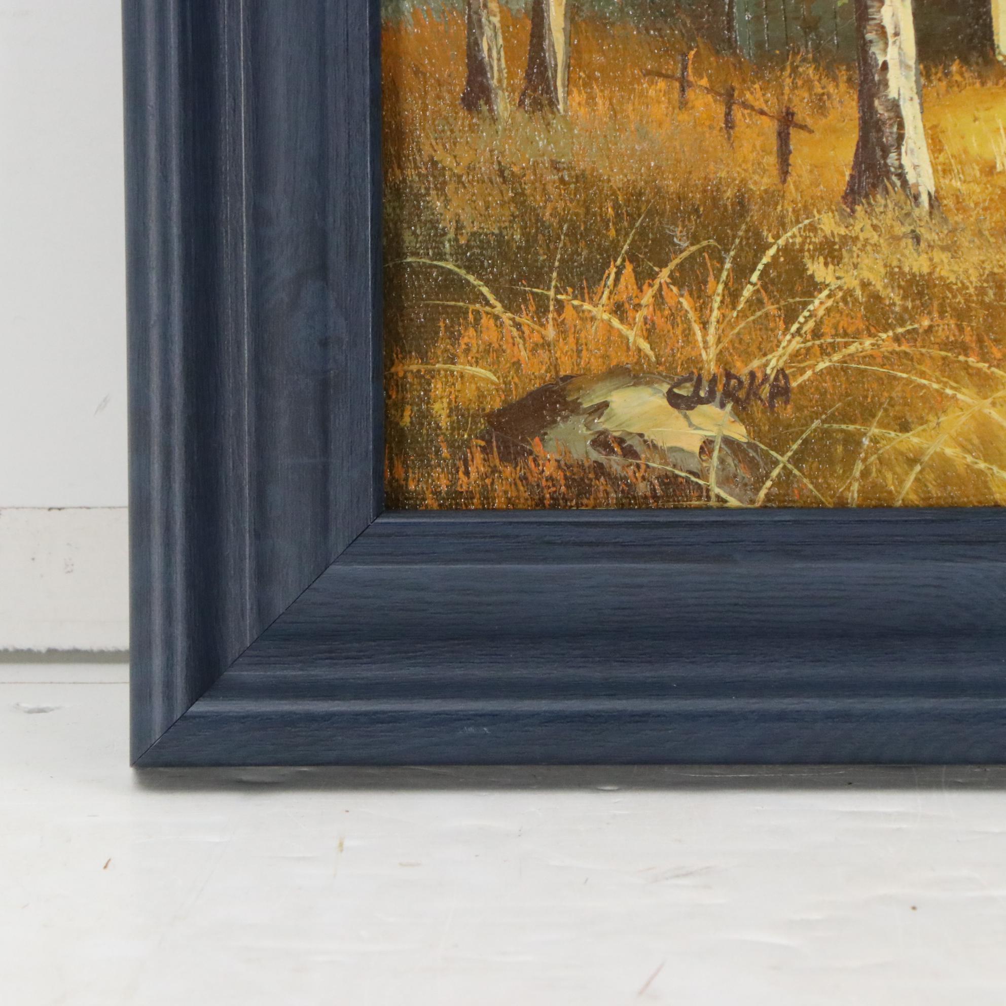 Curka Oil Painting of Rural Landscape with Death Star, 21st Century