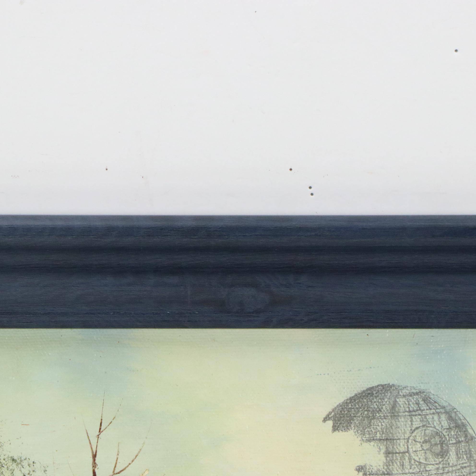 Curka Oil Painting of Rural Landscape with Death Star, 21st Century