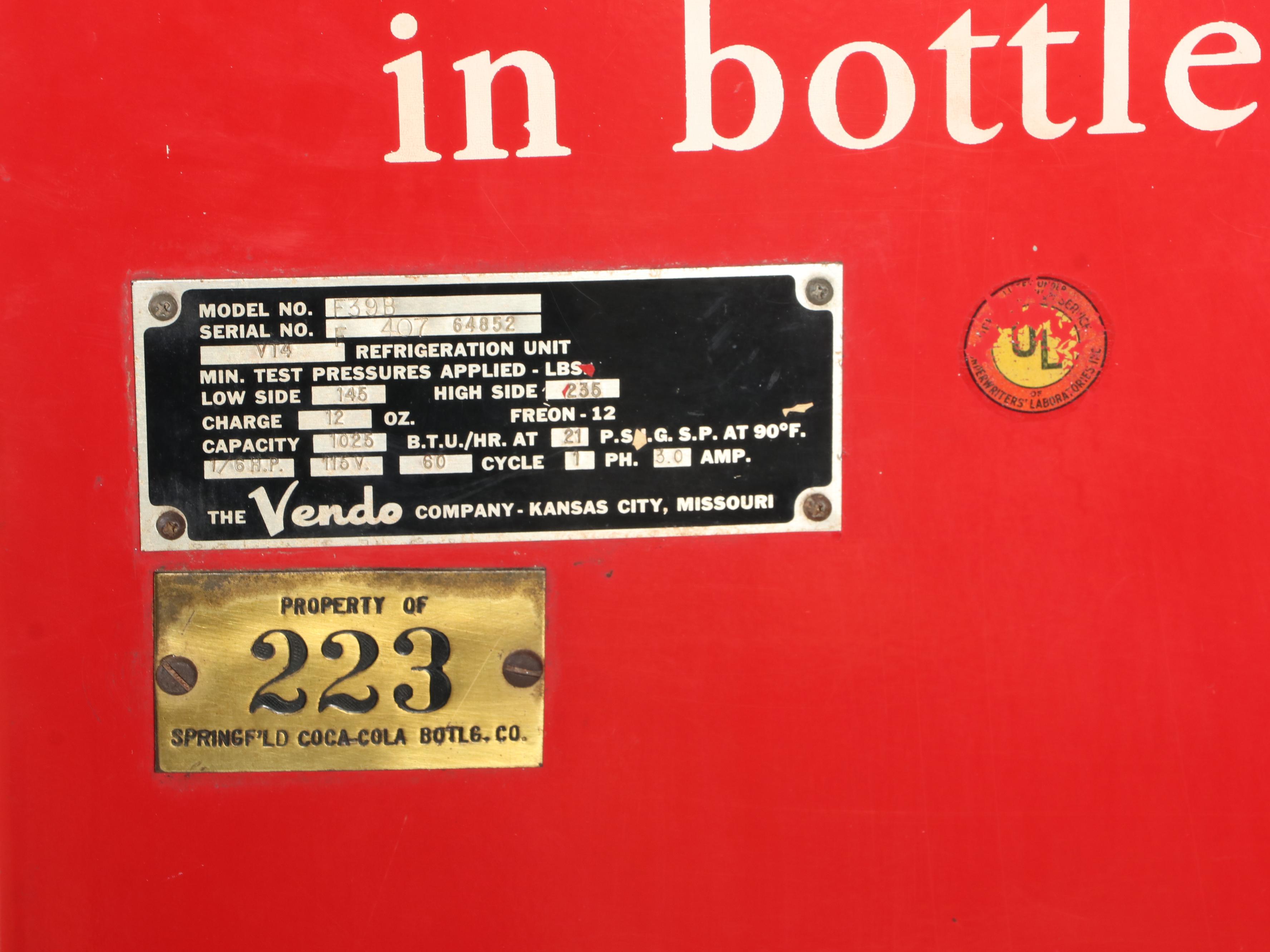 The Vendo Company for Coca-Cola "Model F39B" Vending Machine, Mid-20th Century