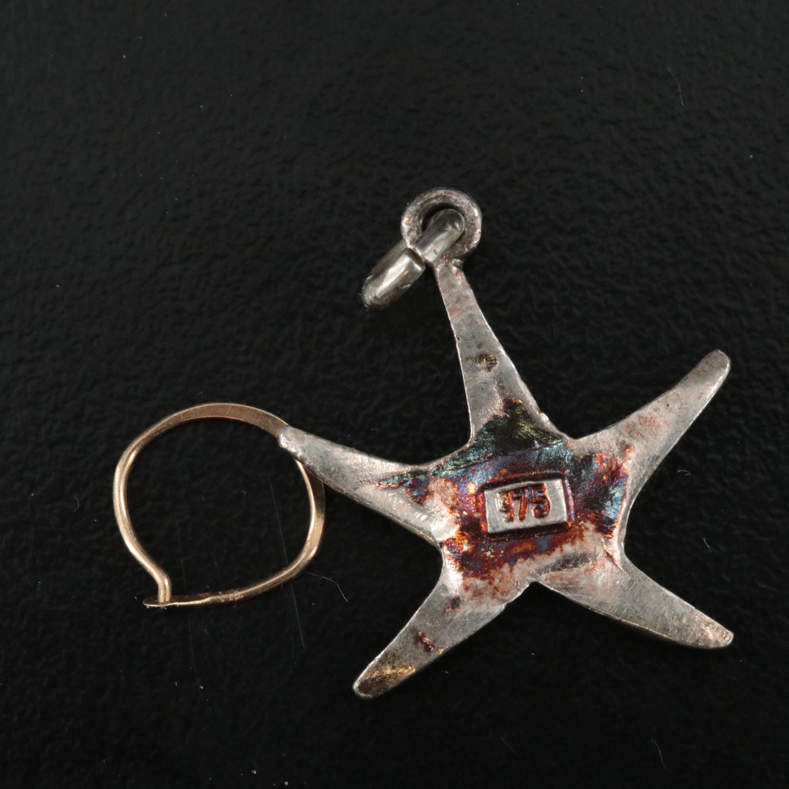 Sterling Charm Bracelet with Attached and Unattached Charms Featuring 14K