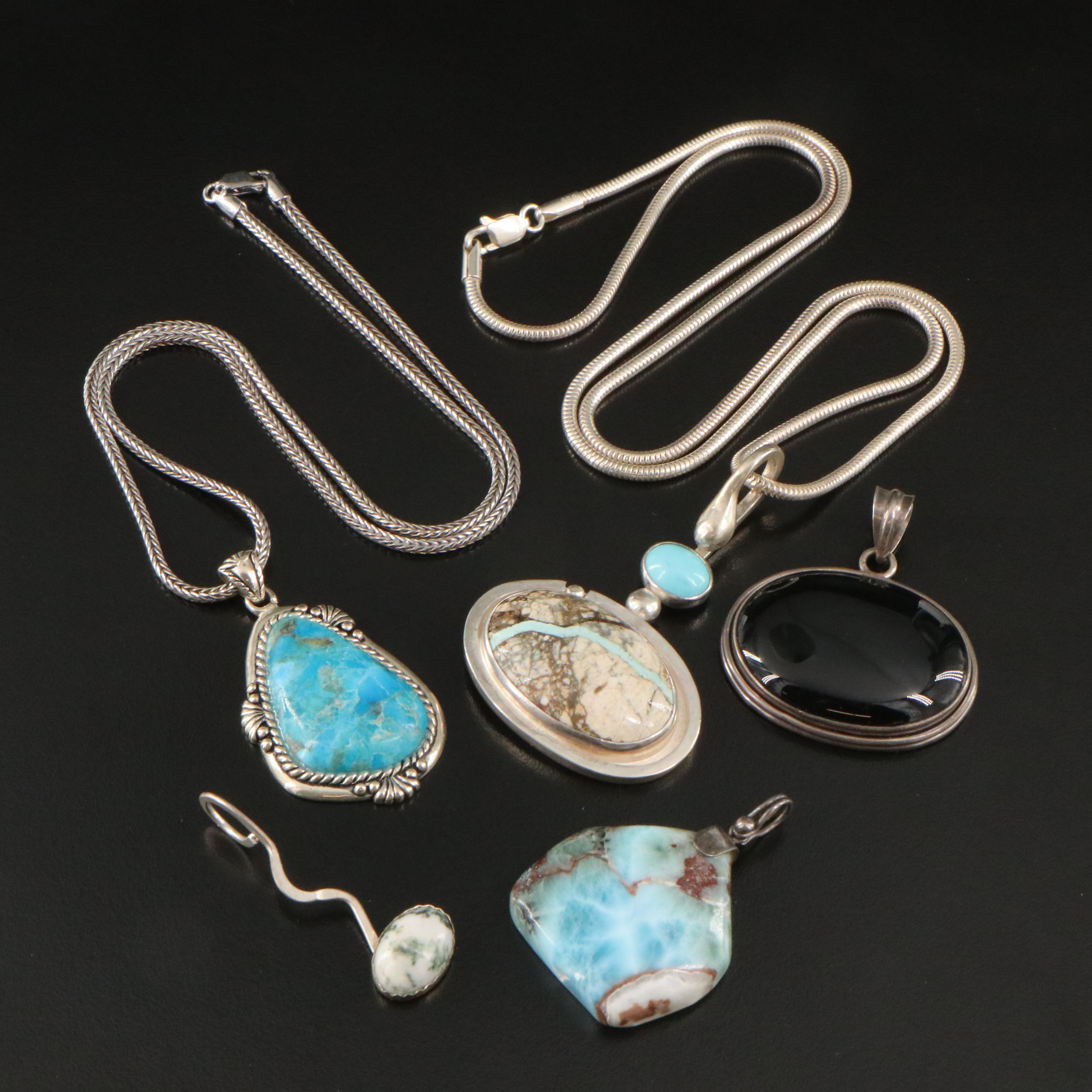 Assorted Jewelry Including Turquoise, Black Onyx and Larimar