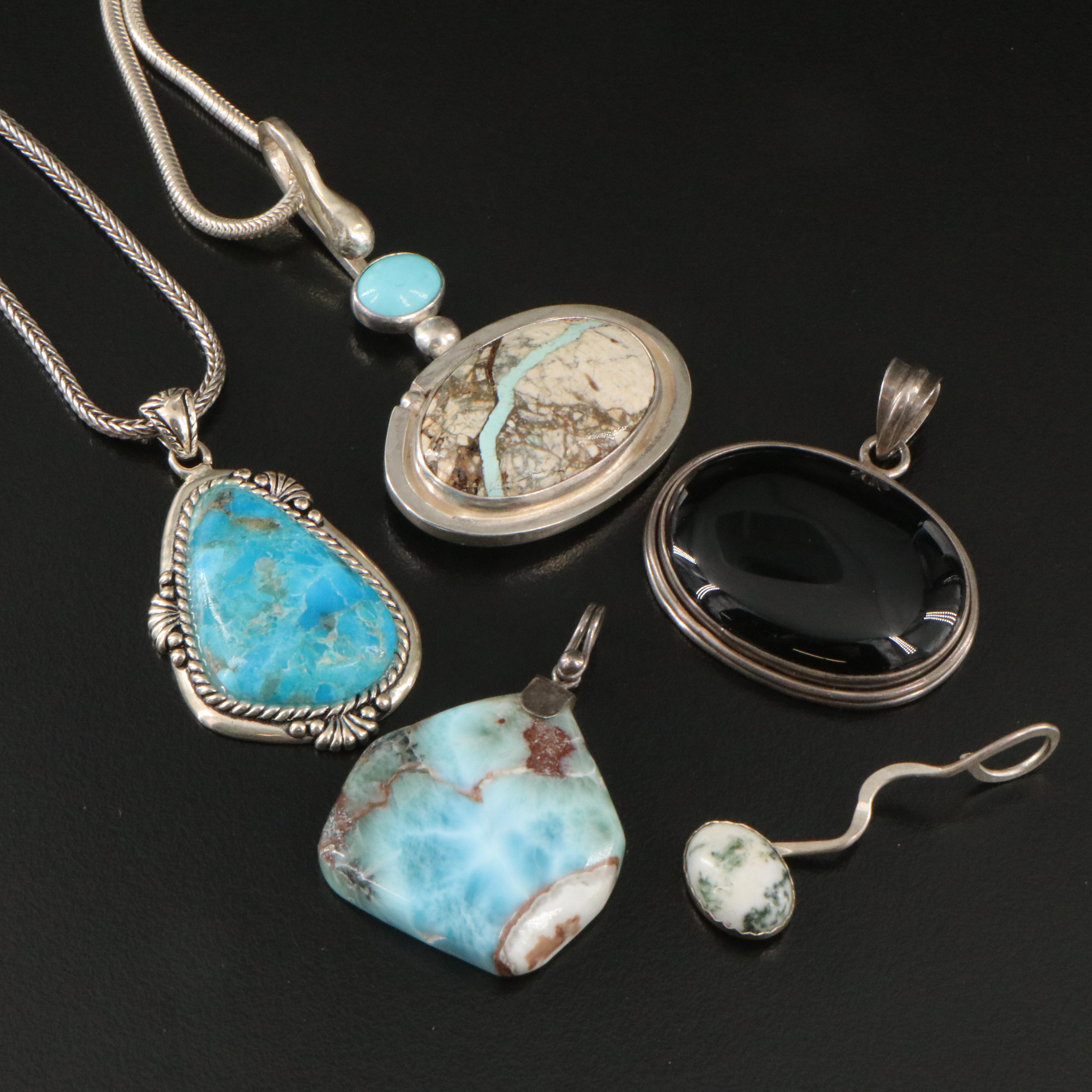 Assorted Jewelry Including Turquoise, Black Onyx and Larimar