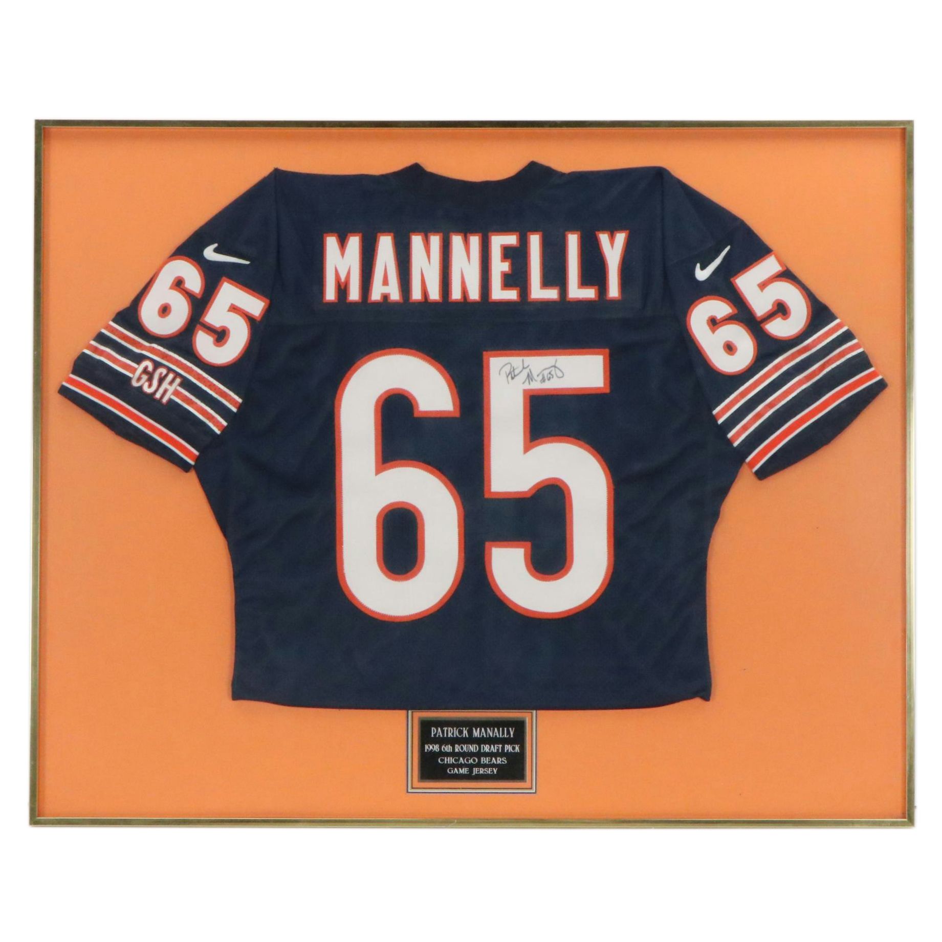 Patrick Mannelly Signed  Game Worn Chicago Bears Framed Jersey