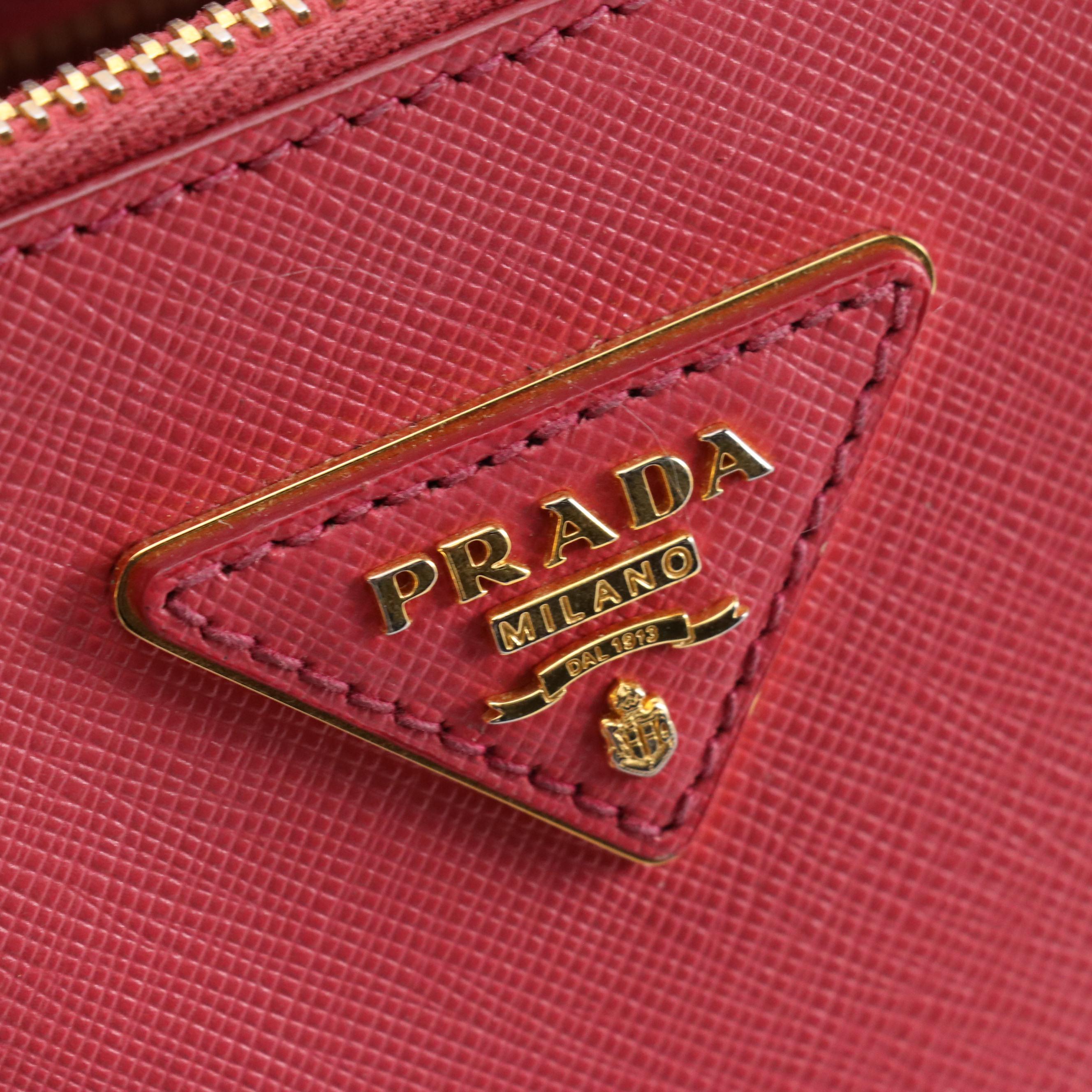Prada Small Double Zip Galleria Handbag in Peonia Pink Saffiano Lux Leather