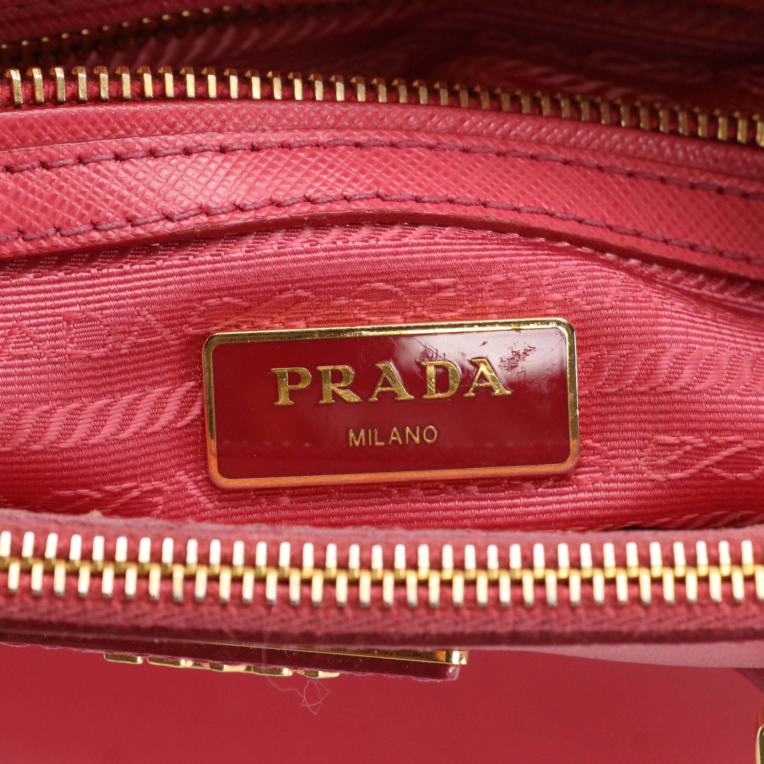 Prada Small Double Zip Galleria Handbag in Peonia Pink Saffiano Lux Leather