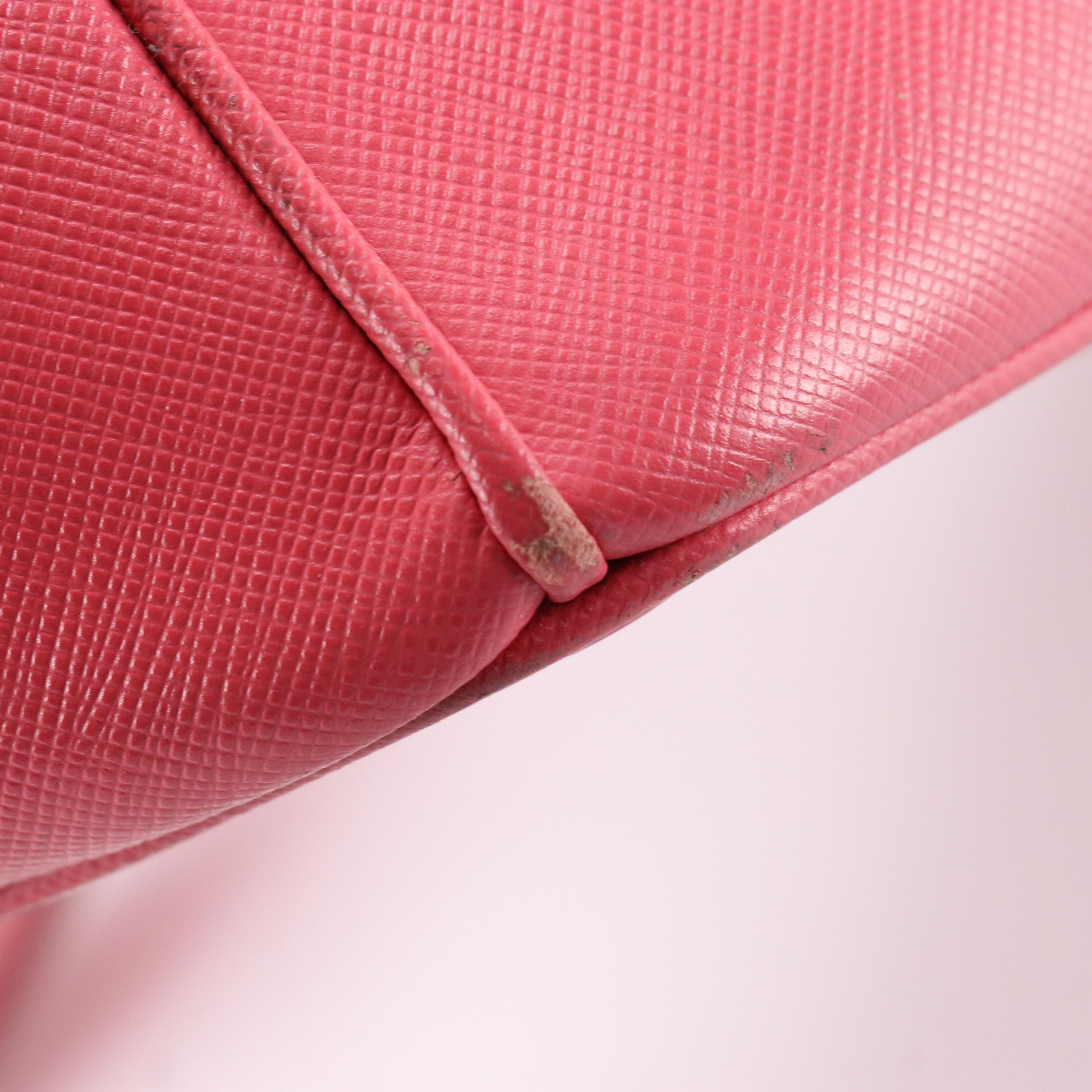 Prada Small Double Zip Galleria Handbag in Peonia Pink Saffiano Lux Leather