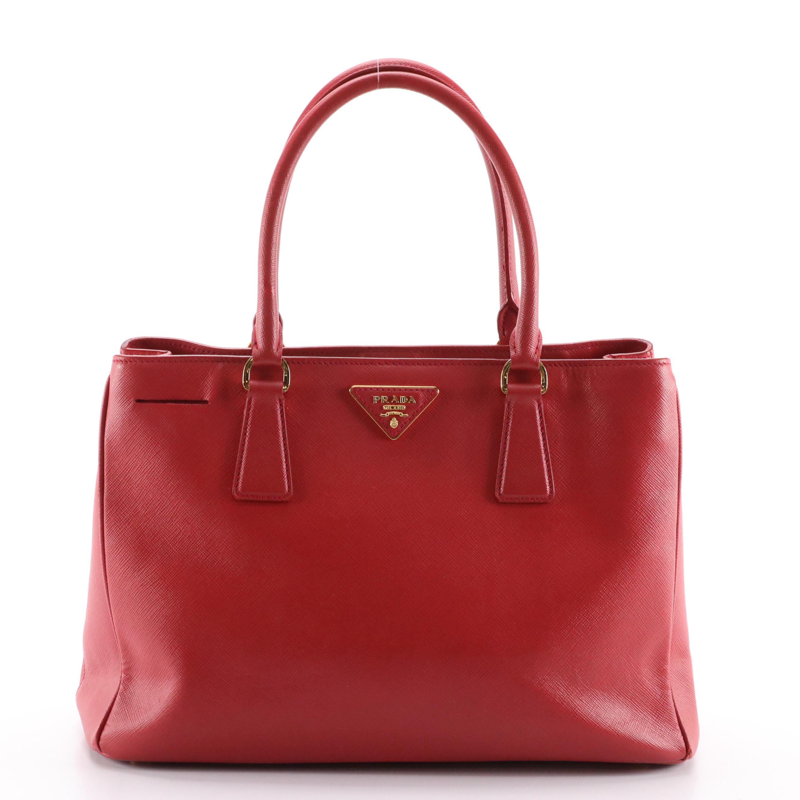 Prada 2Way Galleria Tote Bag in Red Saffiano Lux Leather