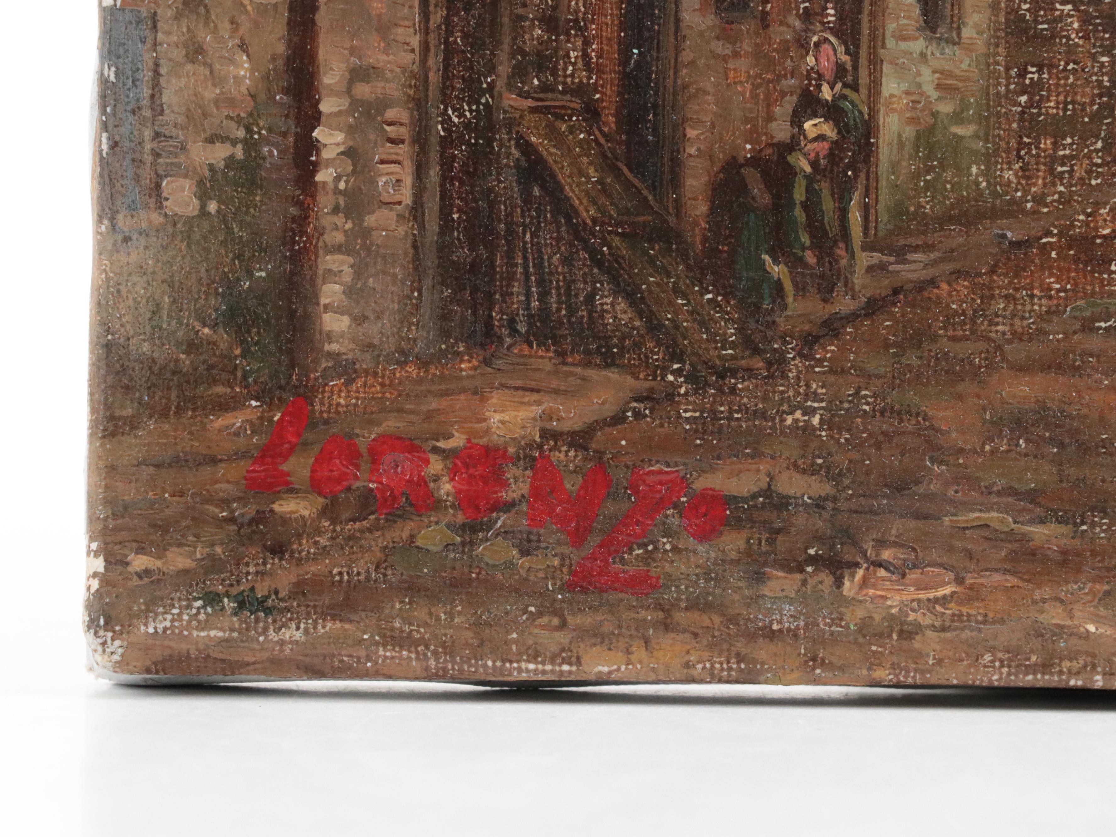Lorenzo Oil Painting of European Streetscape, Late 20th Century