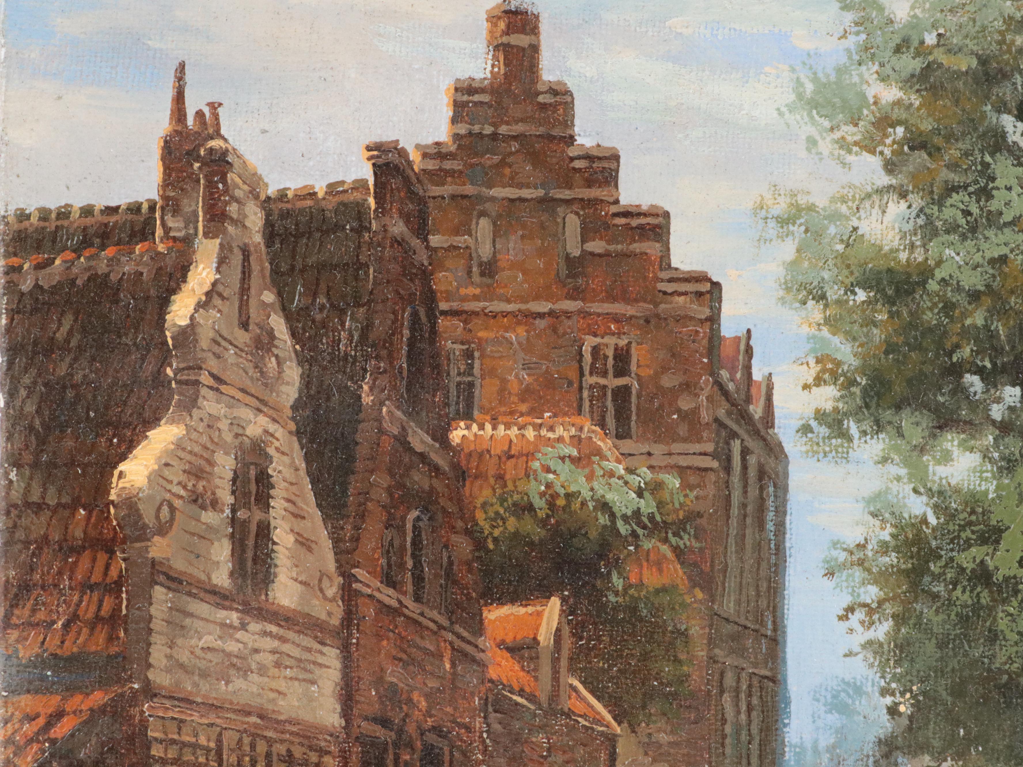 Lorenzo Oil Painting of European Streetscape, Late 20th Century