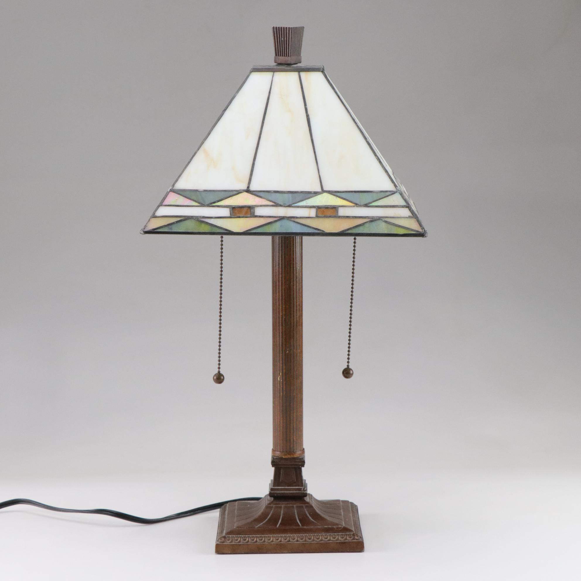 Prairie Style Table Lamp with Iridescent and Slag Glass Shade